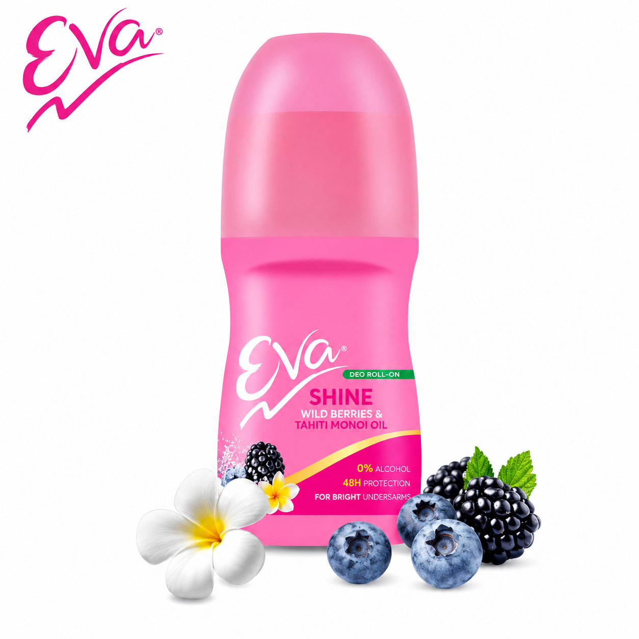 Eva Shine Deo Roll-On 50Ml | 0% Alcohol Long Lasting Freshness Deodorant for Women | Wild Berries & Tahiti Monoi Oil