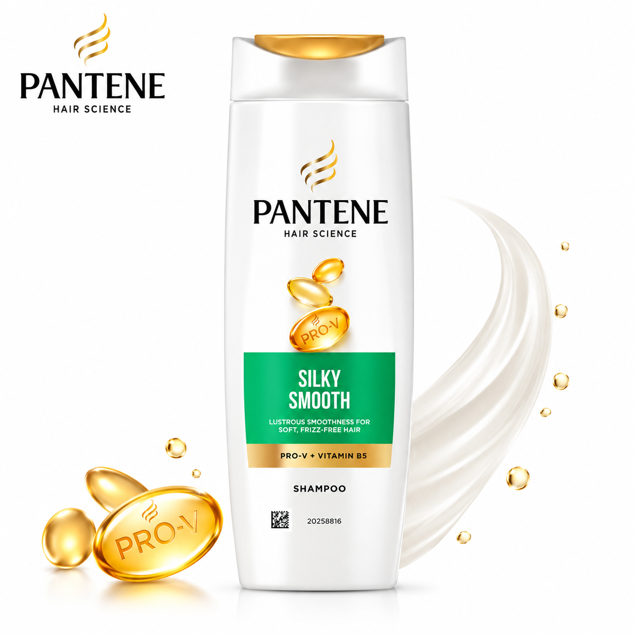 Pantene Silky Smooth Shampoo 180ML | Pro-V Smooth & Frizz Control Shampoo for Soft, Shiny Hair | Daily Nourishing Care for Men & Women