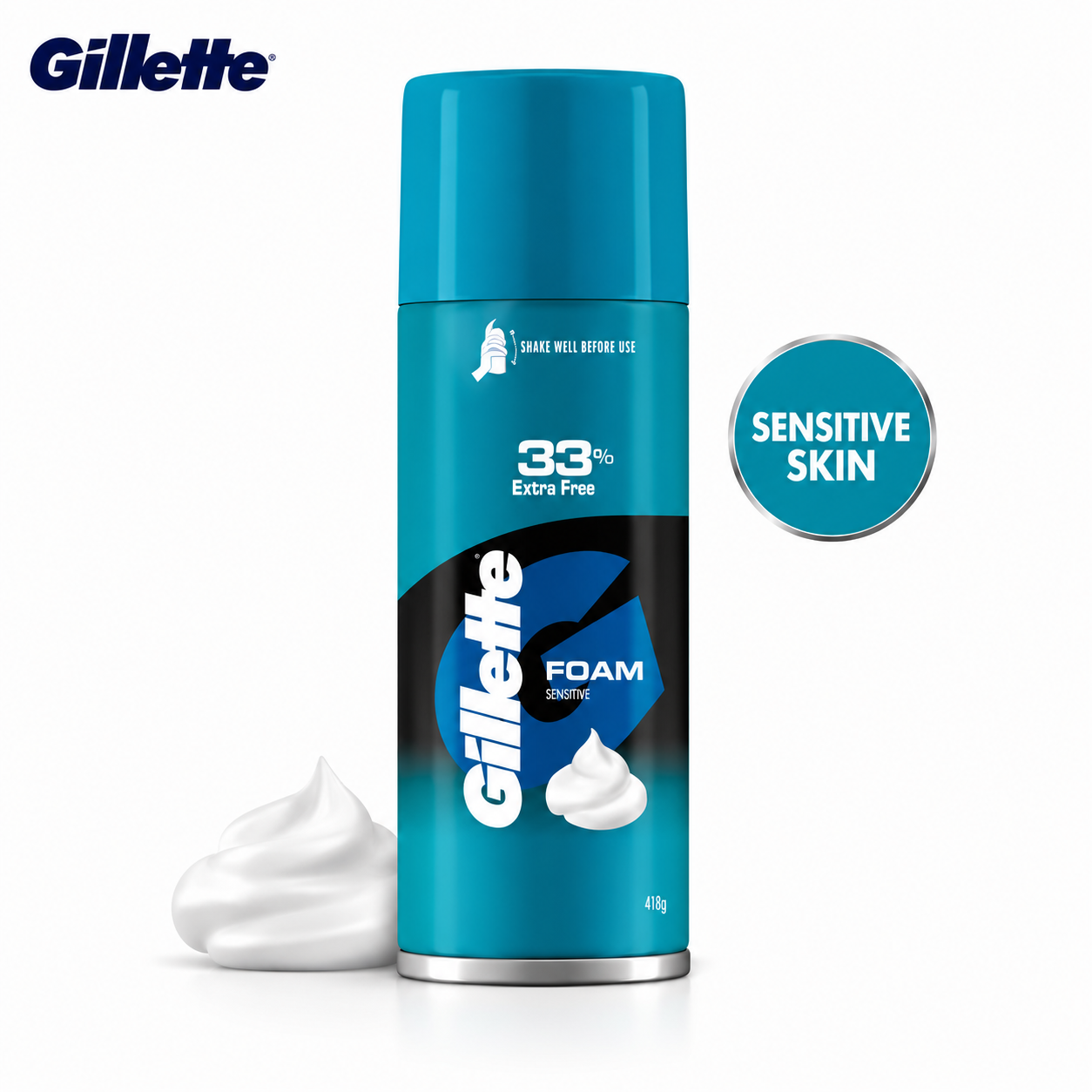 Gillette Sensitive Shaving Foam 418G | Rich Creamy Foam for Sensitive Skin | Smooth Comfortable Razor Glide for Men