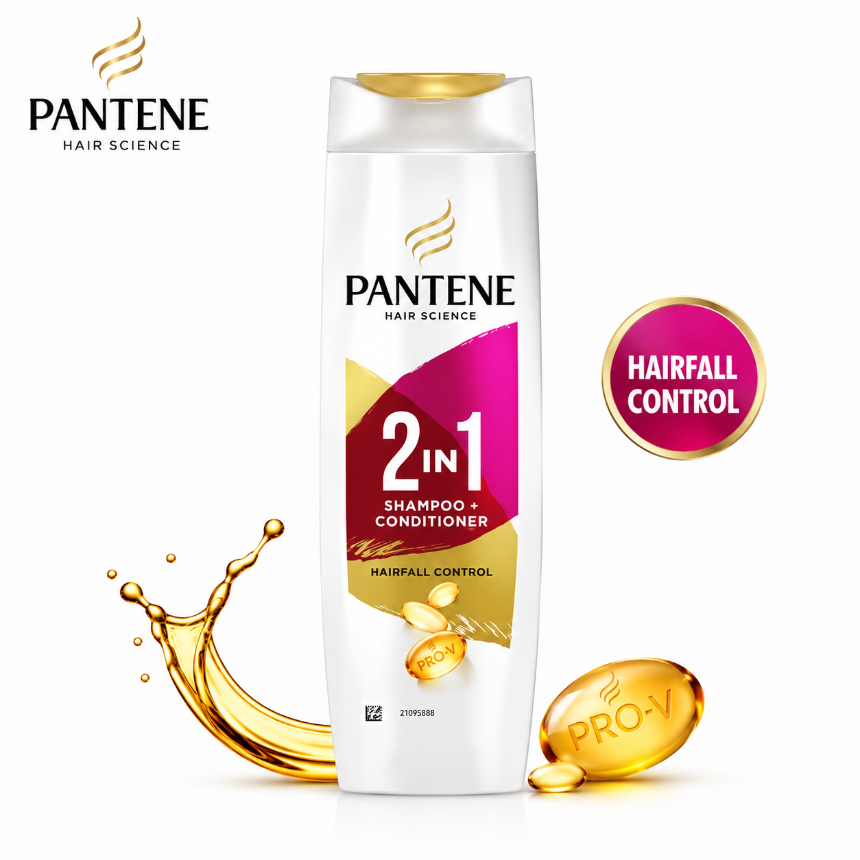 Pantene 2 In 1 Hairfall Control Shampoo + Conditioner 180Ml | Strong Healthy & Shiny Hair Care for Daily Use
