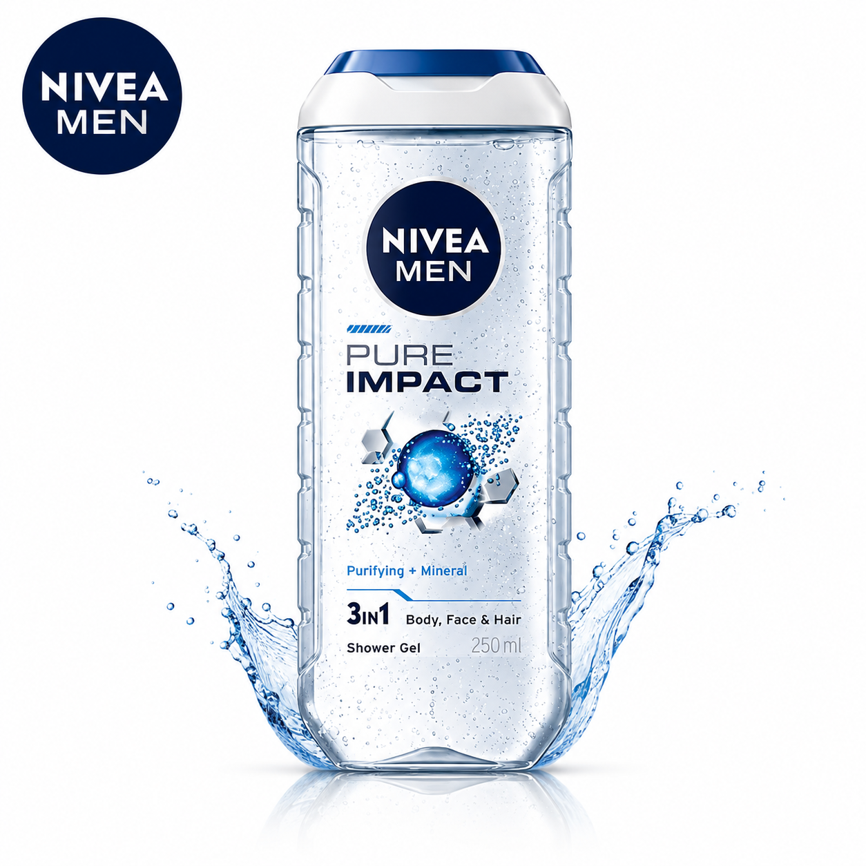 Nivea Men Pure Impact 3 In 1 Shower Gel 250Ml | Deep Clean Body Face & Hair Wash for Men
