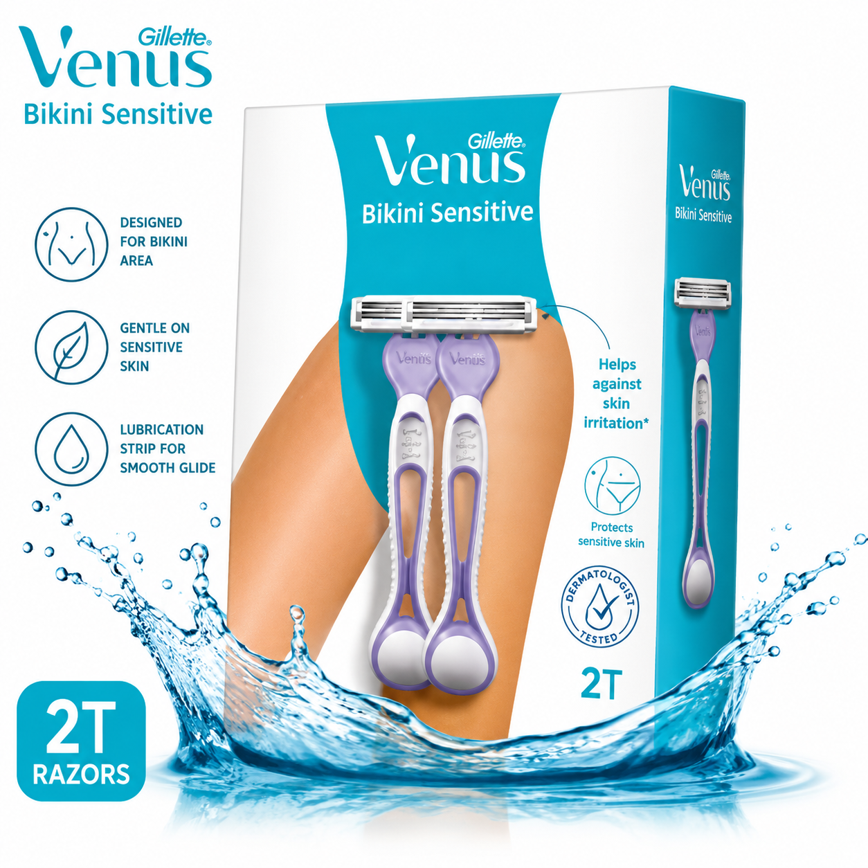 Gillette Venus Bikini Sensitive Razor 2N | Smooth & Gentle Bikini Area Razor for Sensitive Skin Women