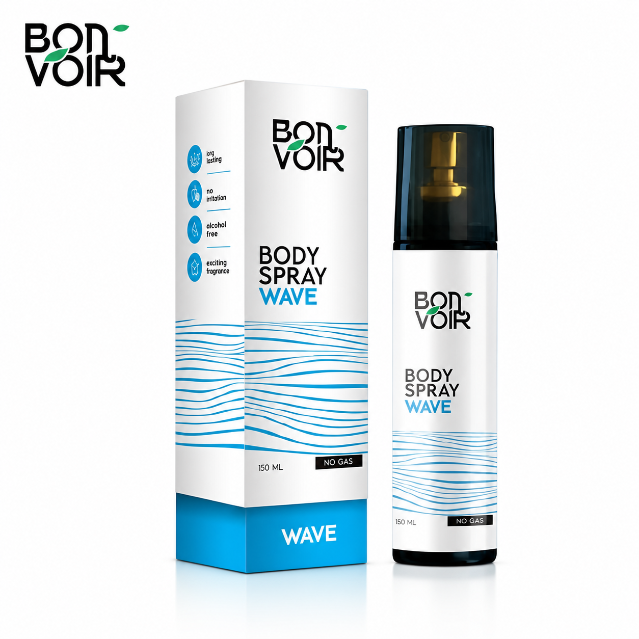 Bon Voir Body Spray Wave 125ml | Long-Lasting Ocean Fresh Fragrance, Alcohol-Free Daily Body Spray for Men