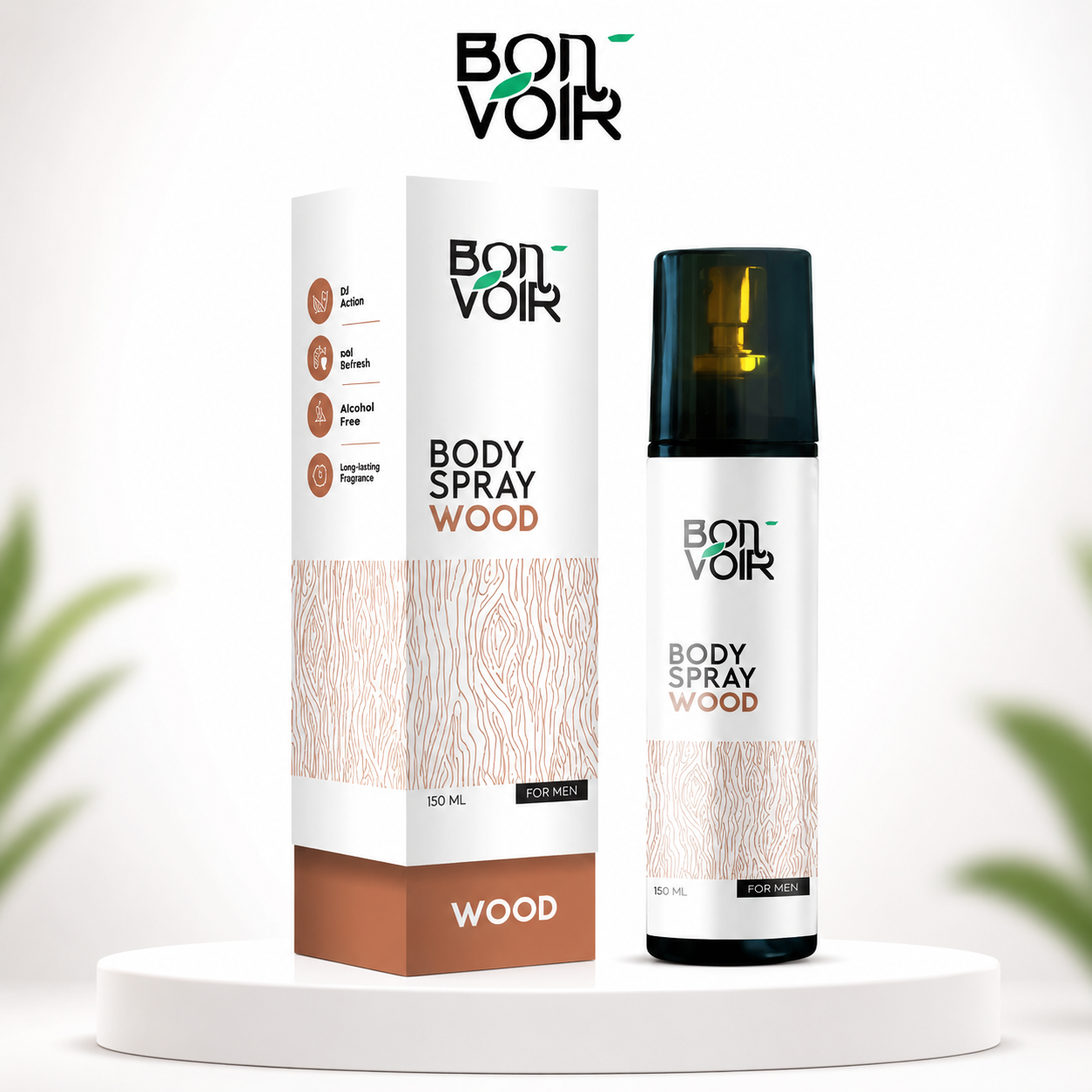 Bon Voir Body Spray Wood 125ml | Warm Woody Long-Lasting Fragrance, Skin-Friendly Daily Body Spray for Men