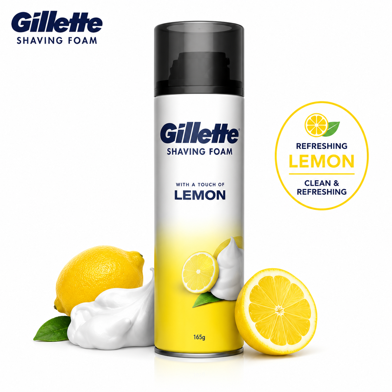 Gillette Lemon Shaving Foam 196G | Refreshing Lemon Scent Shaving Foam for Smooth Shave, Skin Protection & Daily Grooming