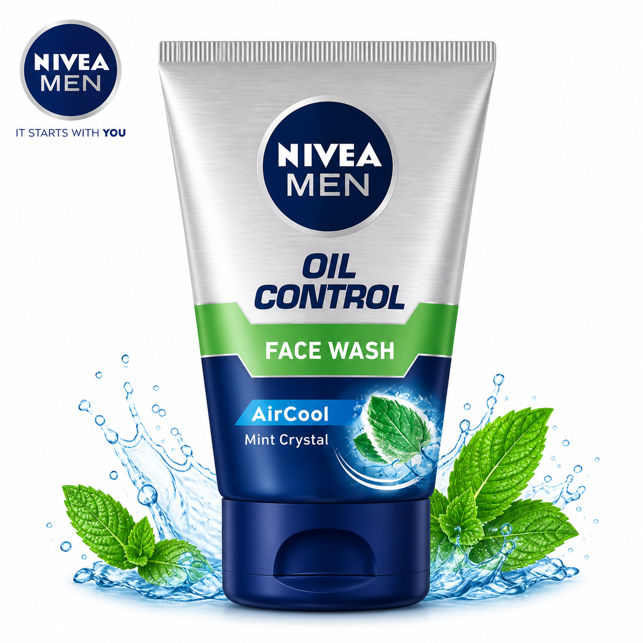 Nivea Men Oil Control Face Wash 100G | Deep Clean Cooling Face Cleanser with Mint Crystal for Oil & Shine Control