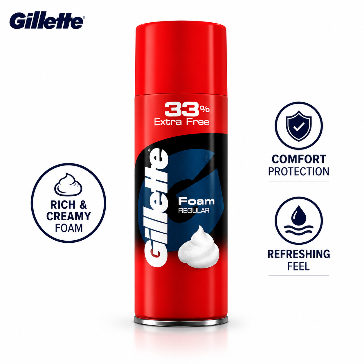 Gillette Regular Shave Foam 418G | Rich Creamy Lather for Smooth, Comfortable & Close Shaving