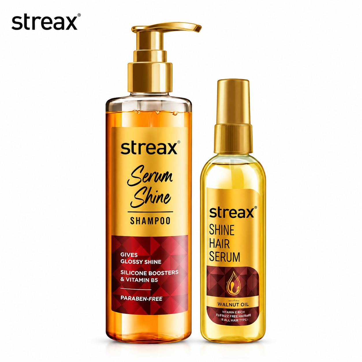 Streax Serum Shine Hair Shampoo + Free Hair Serum Combo | Glossy Shine, Frizz Control & Nourished Smooth Hair for All Hair Types
