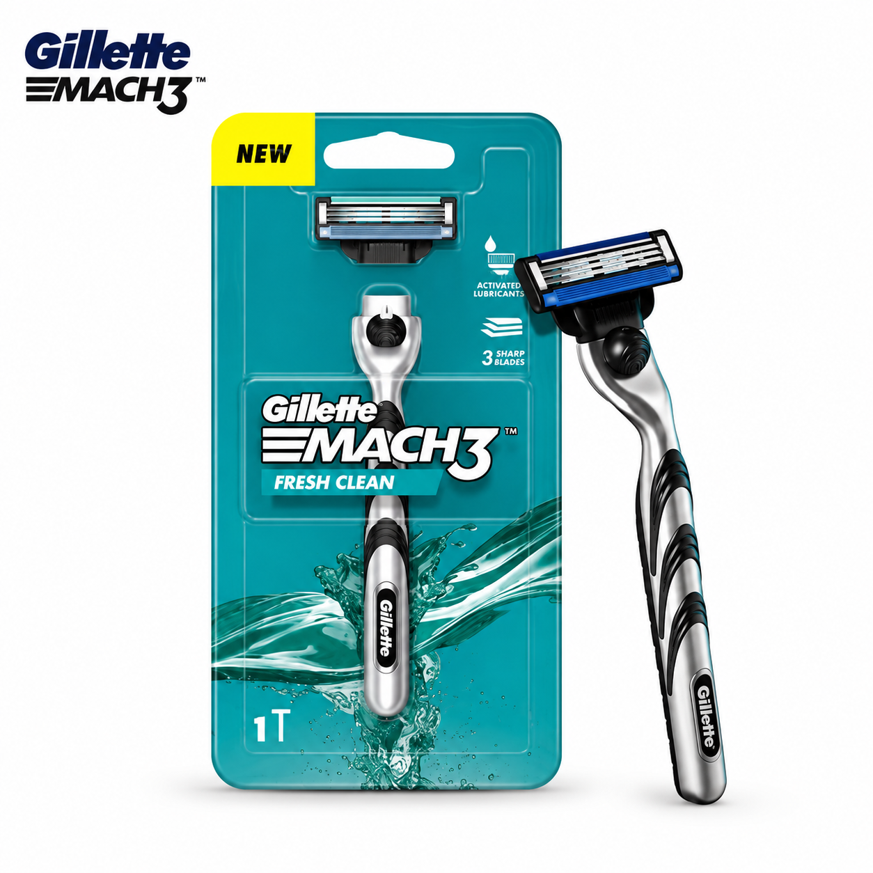 Gillette Mach3 Fresh Clean Razor | 3-Blade Smooth Shave Razor for Men with Lubrastrip & Pivoting Head