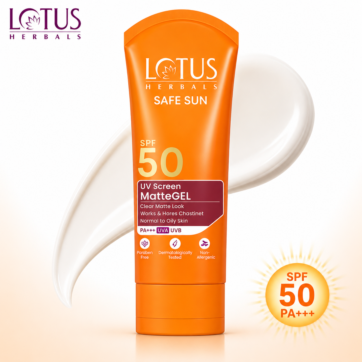 Lotus Herbals Safe Sun UV Screen Matte Gel SPF 50 PA++ | Lightweight Oil-Free Sunscreen for Oily Skin & Daily Sun Protection