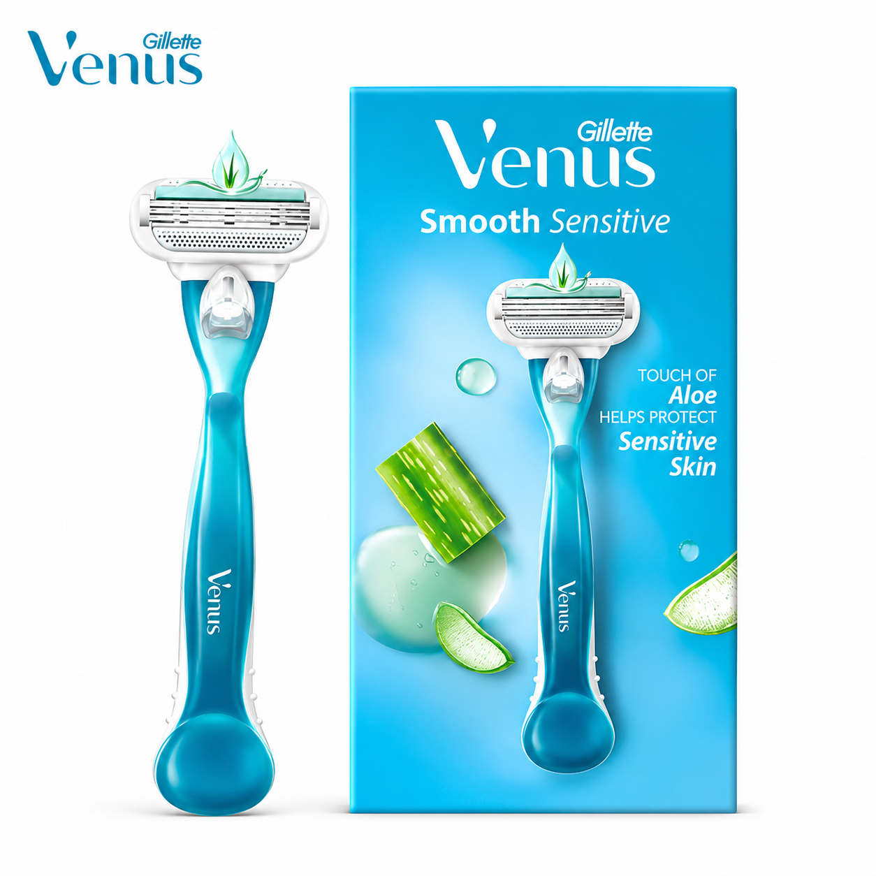 Gillette Venus Smooth Sensitive Razor for Women | Aloe Moisture Strip & 3-Blade Smooth Glide for Sensitive Skin