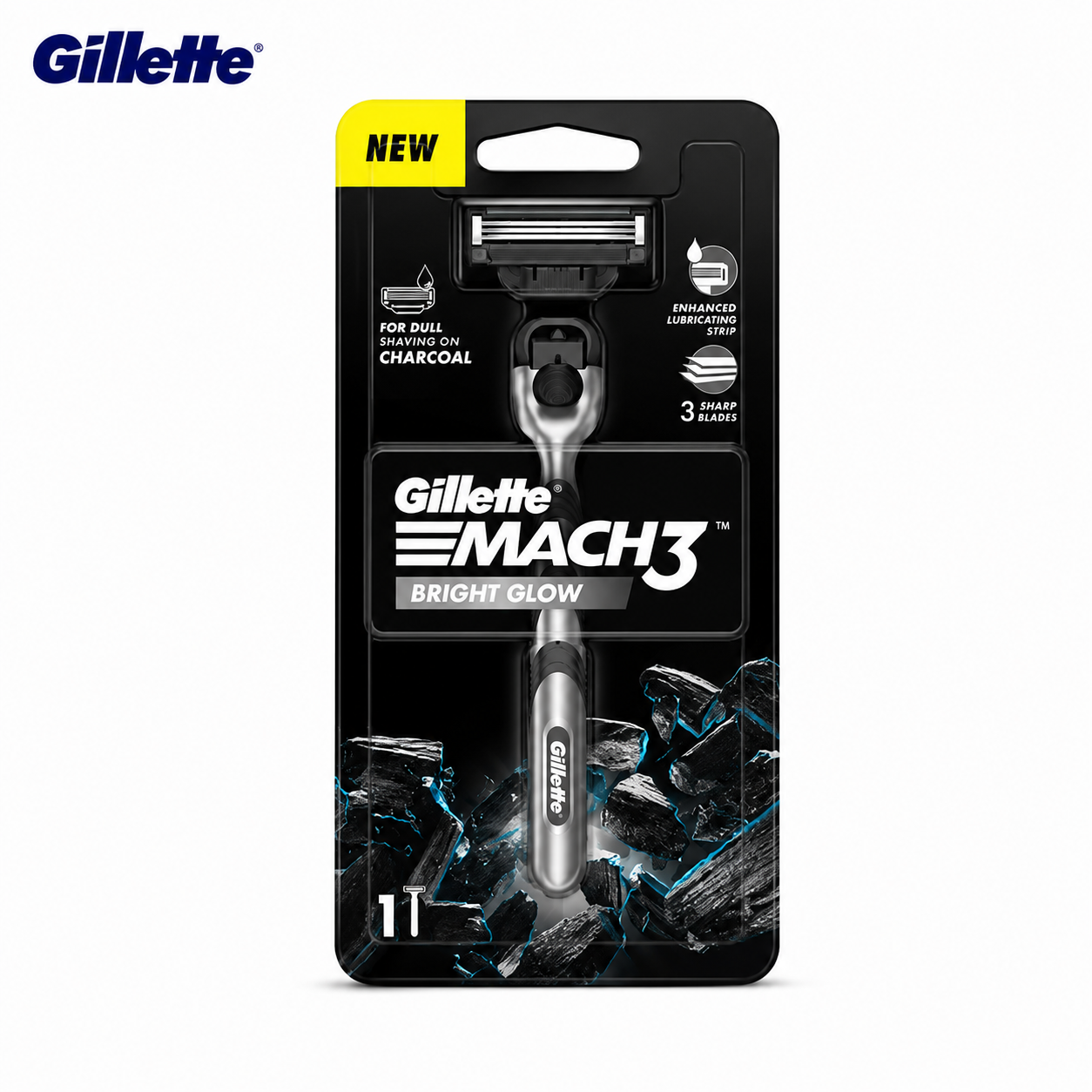 Gillette MACH3 Bright Glow Razor for Men | 3 Sharp Blades & Charcoal-Infused Smooth Shave Razor