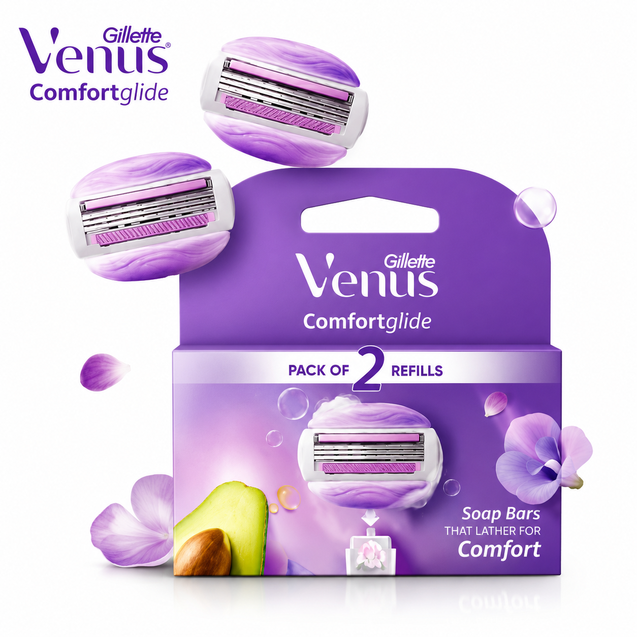 Gillette Venus Comfortglide Cartridges 2N | Women`s Razor Refills with Moisture Bars for Smooth Sensitive Skin Shave