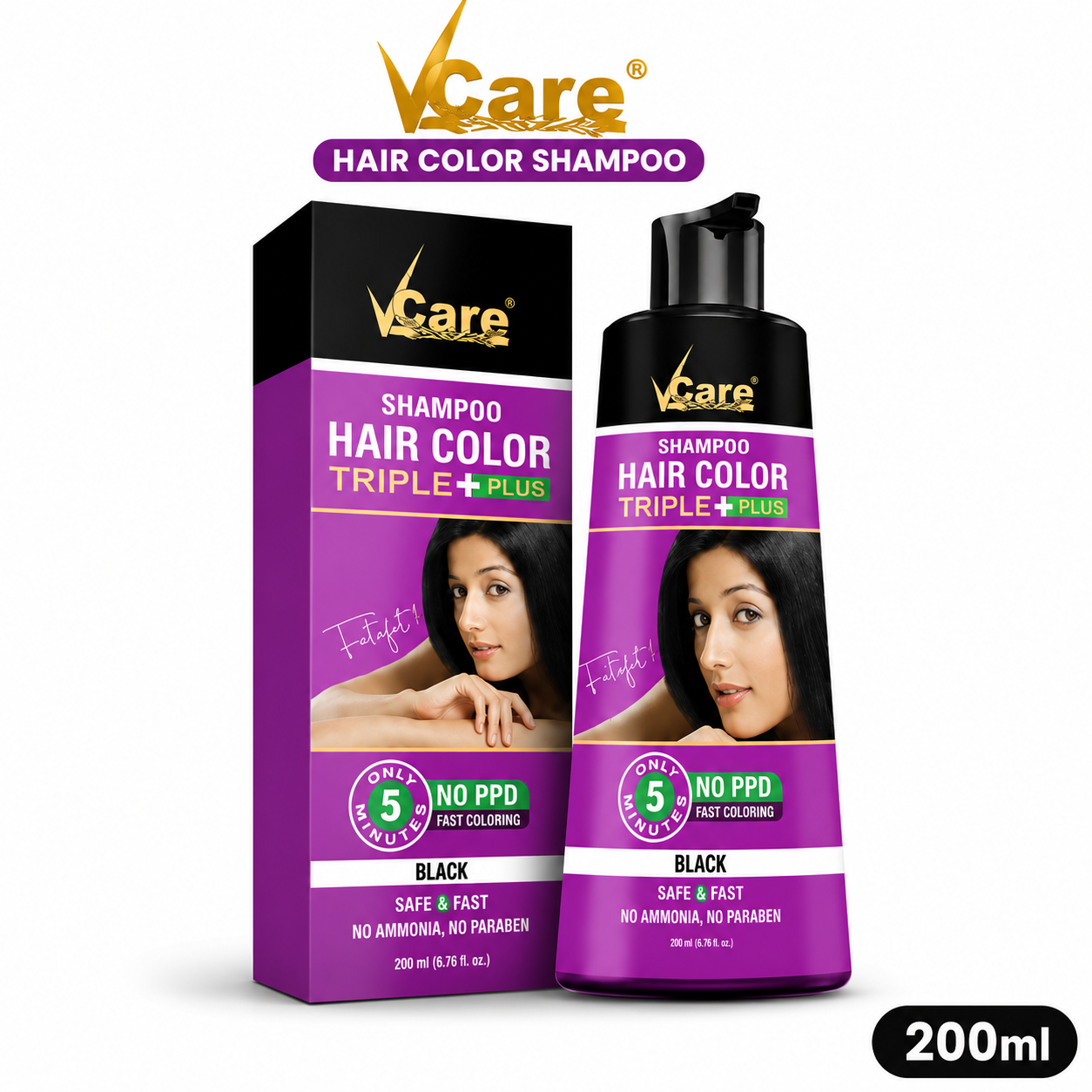Vcare Triple Plus Black Shampoo Color 180Ml