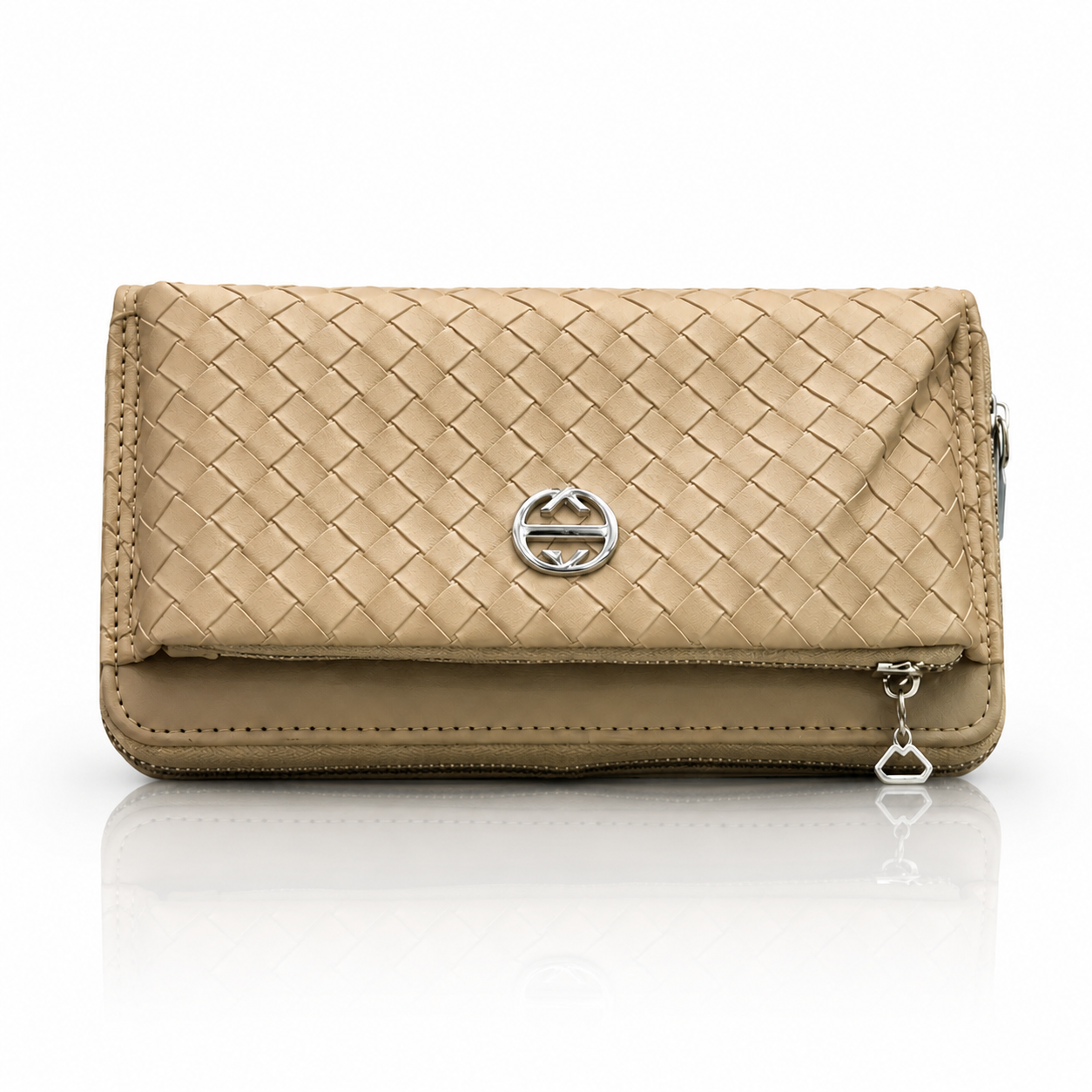 Elegant Woven Women’s Clutch Wallet | Premium Leather Purse with Zipper & Flap | Stylish Organizer Hand Wallet for Ladies, Travel & Daily Use