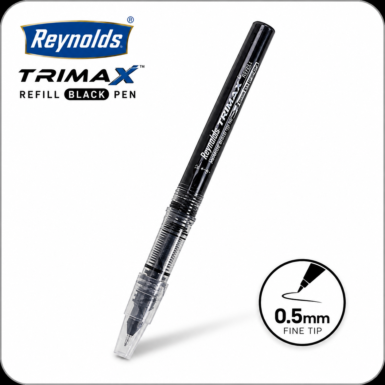 Reynolds Trimax Refill Black Pen | Smooth Writing Fine Tip Refill Pen – Long Lasting Ink, Leak-Proof Design for Students, Office & Daily Use