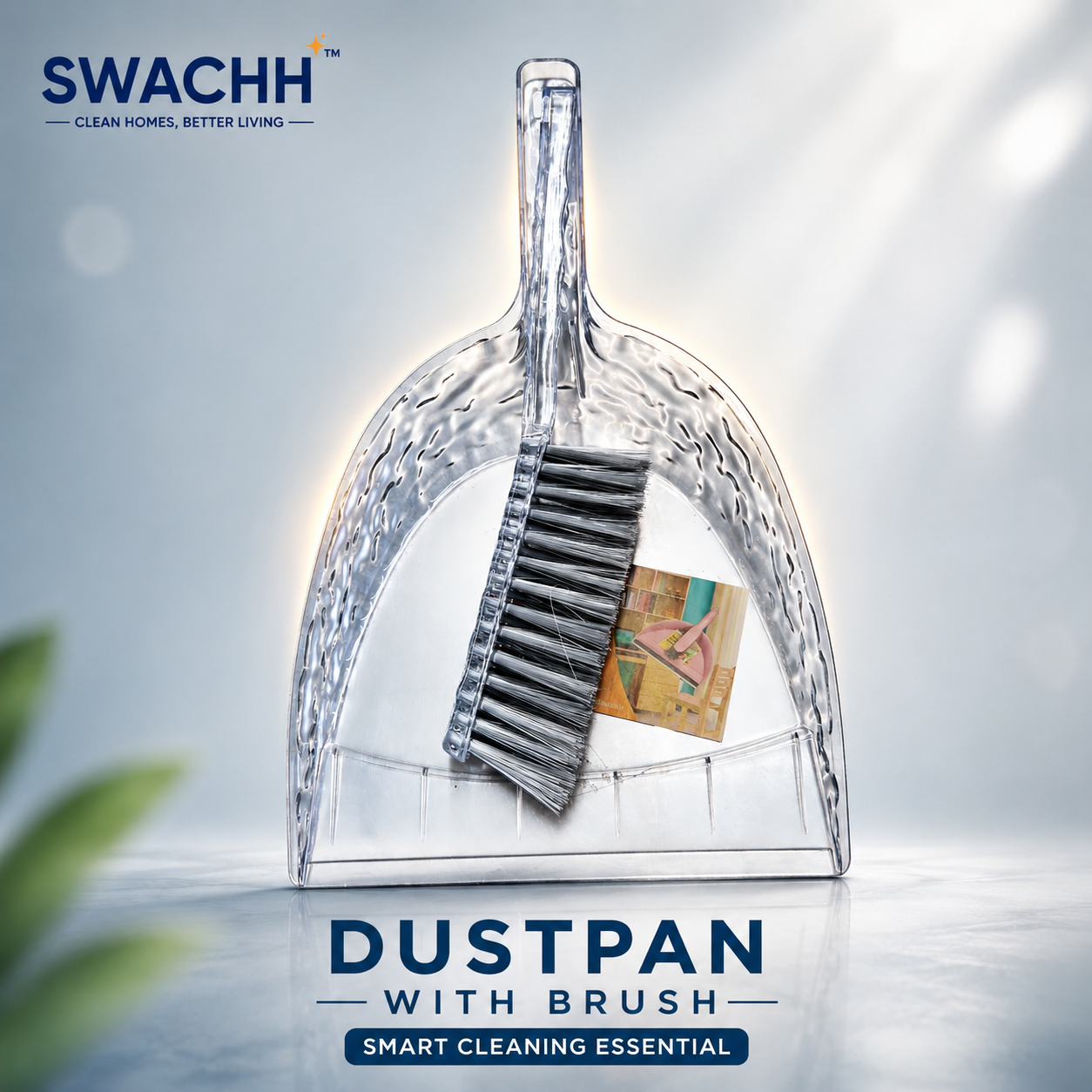 Transparent Acrylic Dustpan and Brush Set | Compact Handheld Dustpan with Cleaning Brush | Kitchen, Home & Office Floor Cleaning Dustpan Set