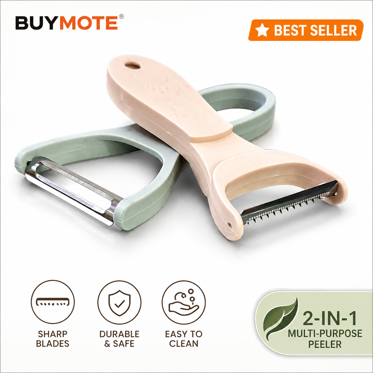 2-in-1 Multi-Purpose Vegetable & Fruit Peeler | Stainless Steel Serrated & Straight Blade Peeler | Potato, Carrot, Cucumber & Fruit Peeler | Ergonomic Kitchen Peeling Tool