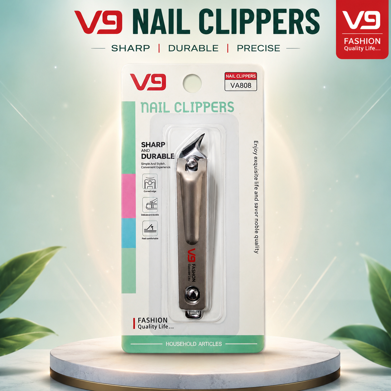 V9 Premium Stainless Steel Nail Clipper | Professional Sharp Fingernail & Toenail Cutter with Precision Curved Blade | Heavy-Duty Nail Trimmer for Men, Women & Seniors