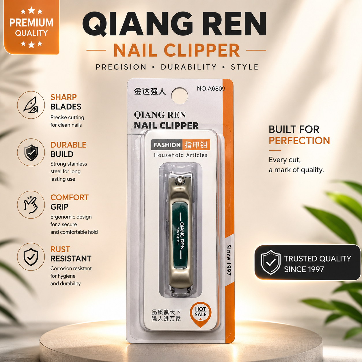 Qiang Ren Premium Stainless Steel Nail Clipper | Professional Sharp Fingernail & Toenail Cutter with Ergonomic Grip | Heavy-Duty Precision Nail Trimmer for Men, Women & Seniors