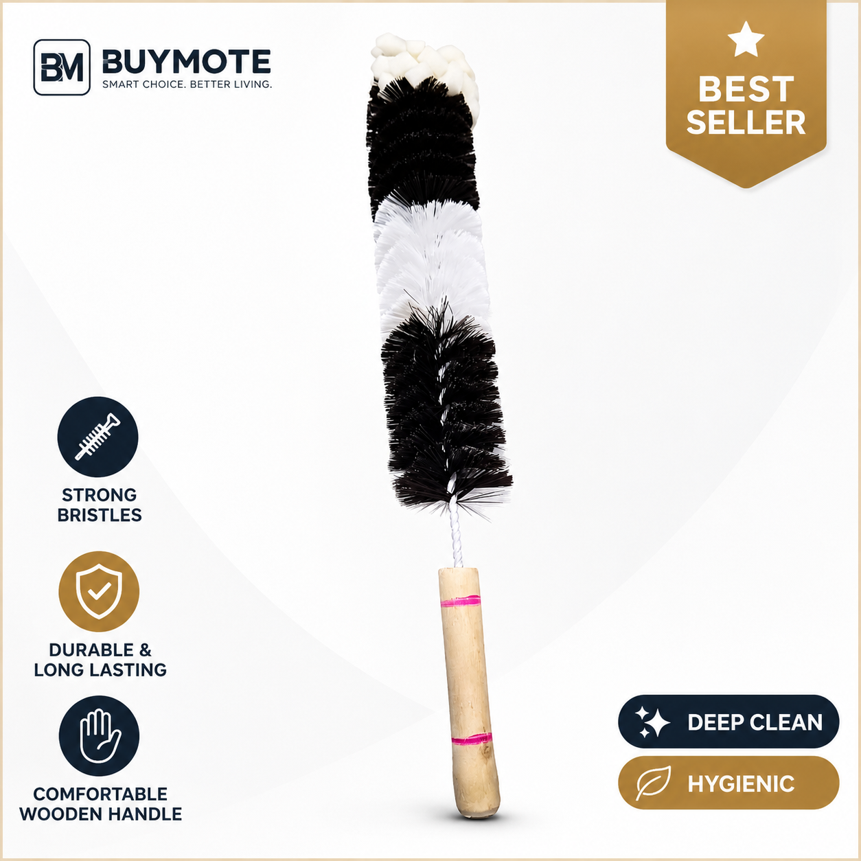 Premium Bottle Cleaning Brush | Long Handle Bottle Cleaner with Strong Bristles & Wooden Grip | Deep Cleaning Brush for Water Bottles, Baby Bottles, Sports Bottles, Flasks & Glassware