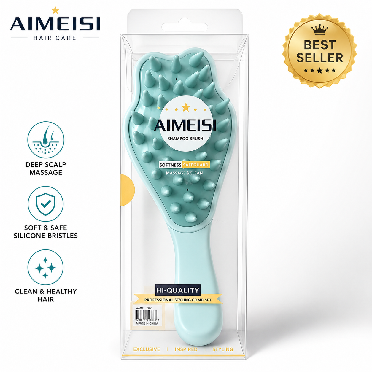 AIMEISI Shampoo Brush | Soft Silicone Scalp Massager & Shampoo Brush for Deep Hair & Scalp Cleansing | Ergonomic Hair Wash Brush for Women, Men & All Hair Types