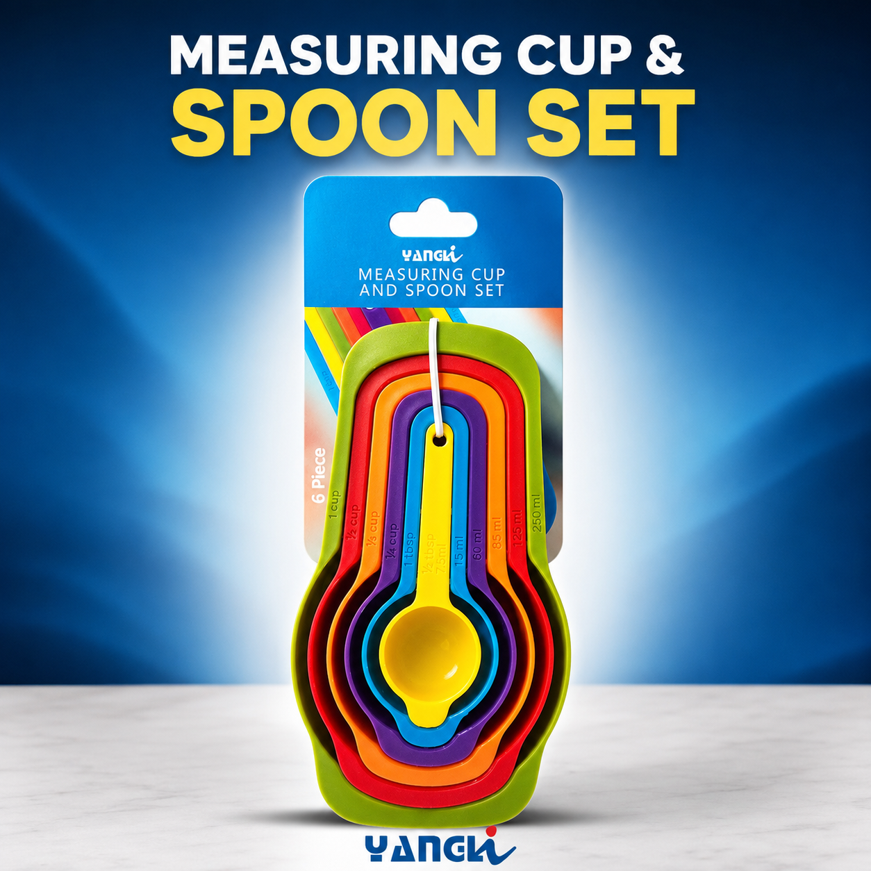 YANGI 6-Piece Measuring Cup & Spoon Set | Food Grade Plastic Measuring Cups & Spoons for Baking, Cooking, Coffee & Kitchen | Nesting Design | BPA Free