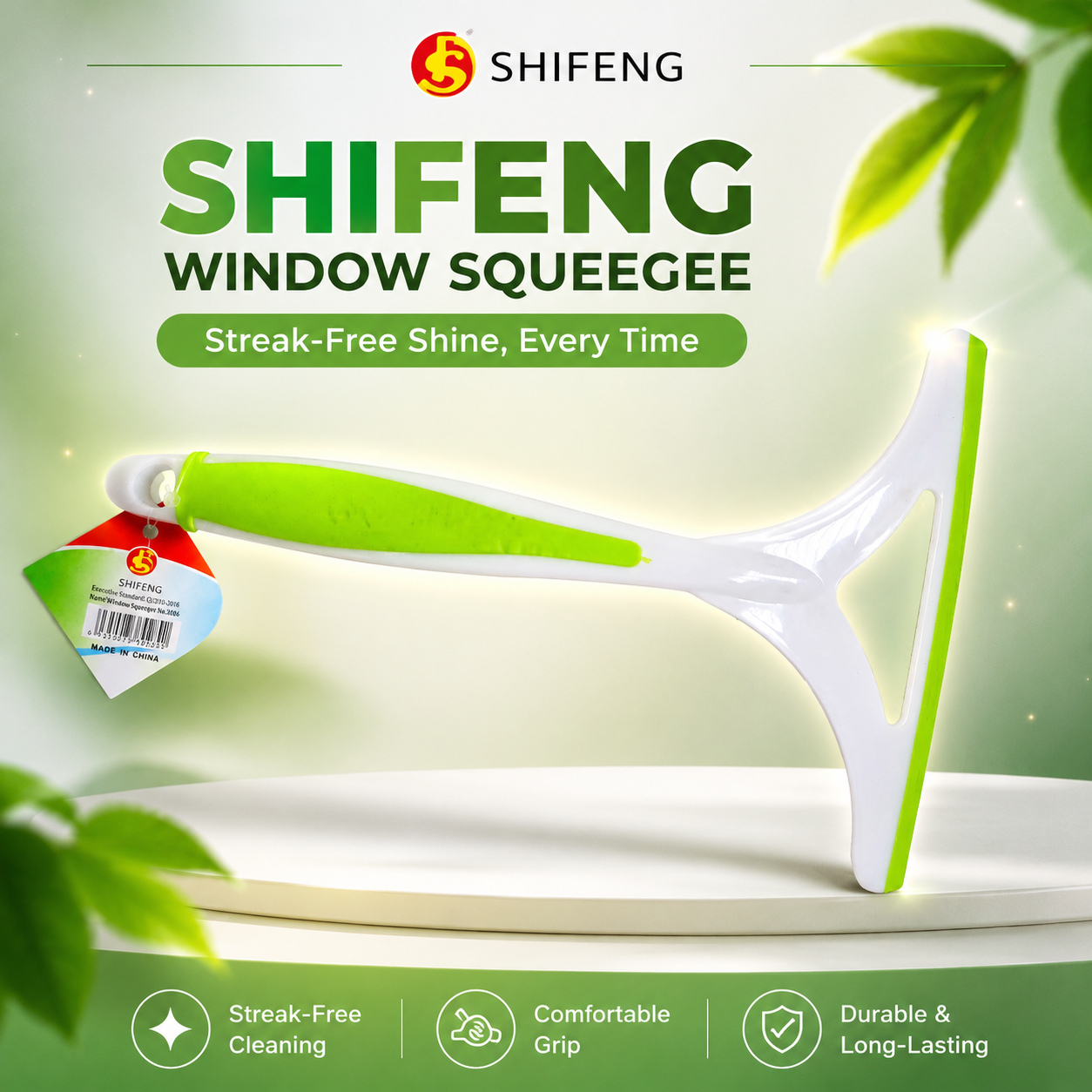 SHIFENG Window Squeegee | Streak-Free Glass Cleaner with Ergonomic Non-Slip Handle | Multipurpose Window, Mirror, Shower Glass & Car Windshield Cleaning Wipe Normal