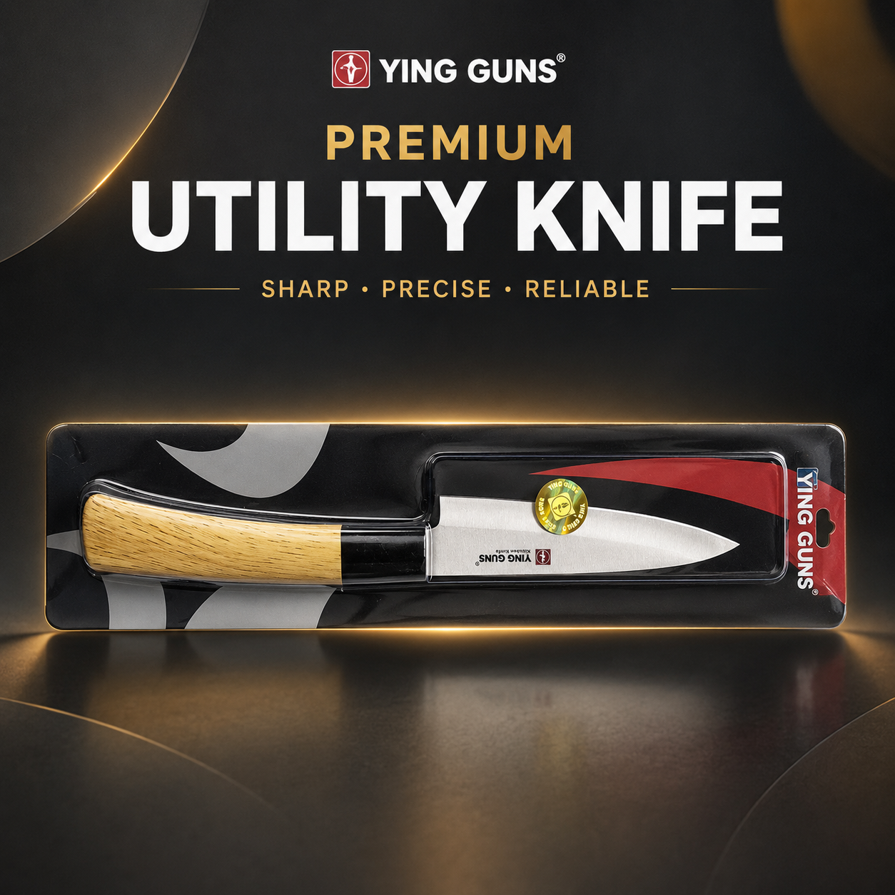 YING GUNS Premium Utility Knife | Razor Sharp Stainless Steel Kitchen & Utility Knife with Ergonomic Wooden Handle | Precision Cutting Knife for Fruits, Vegetables, Meat, Herbs, Crafts & Everyday Use