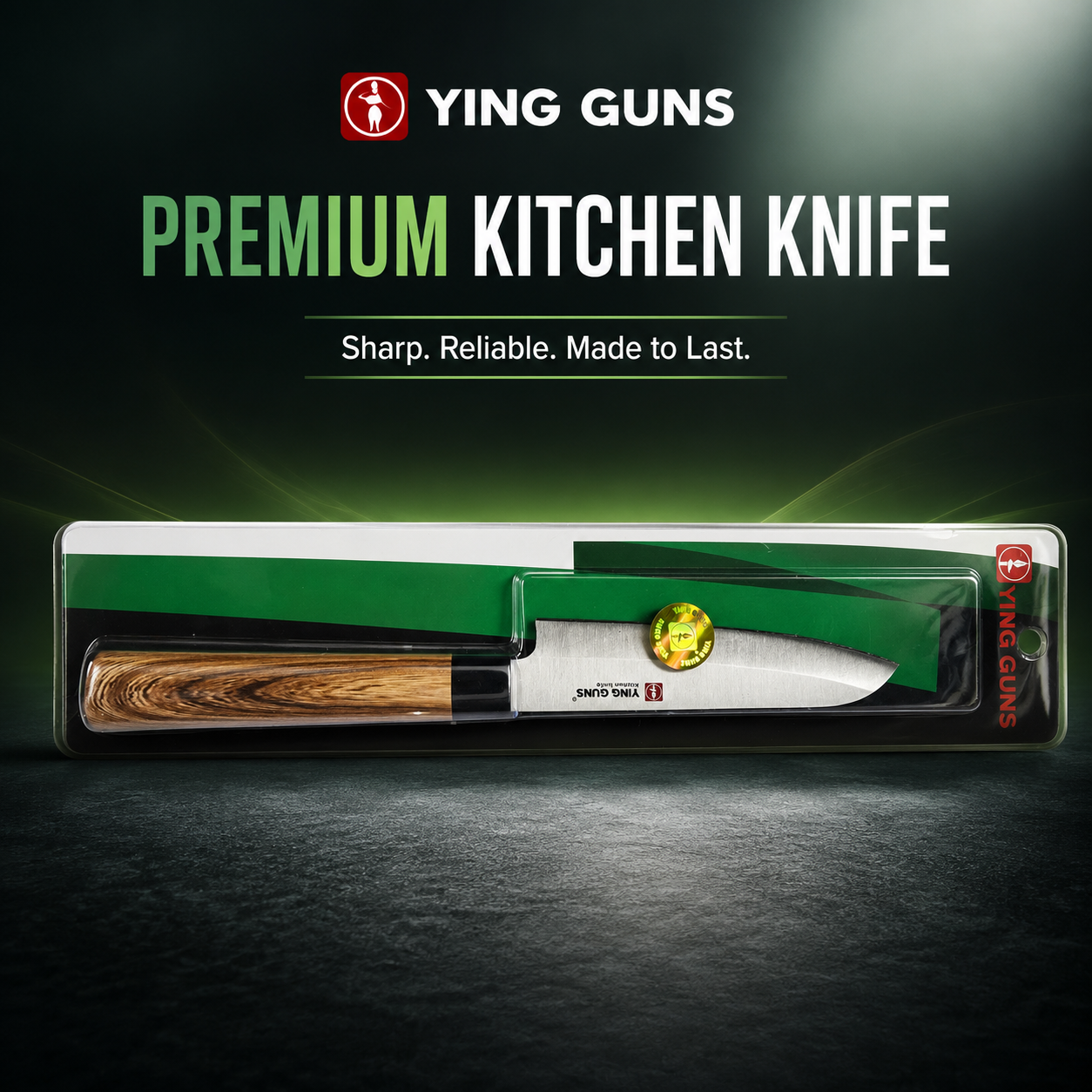 YING GUNS Premium Kitchen Knife | Razor Sharp Stainless Steel Chef Utility Knife with Ergonomic Wooden Handle | Multipurpose Knife for Vegetables, Fruits, Meat, Fish & Everyday Kitchen Use