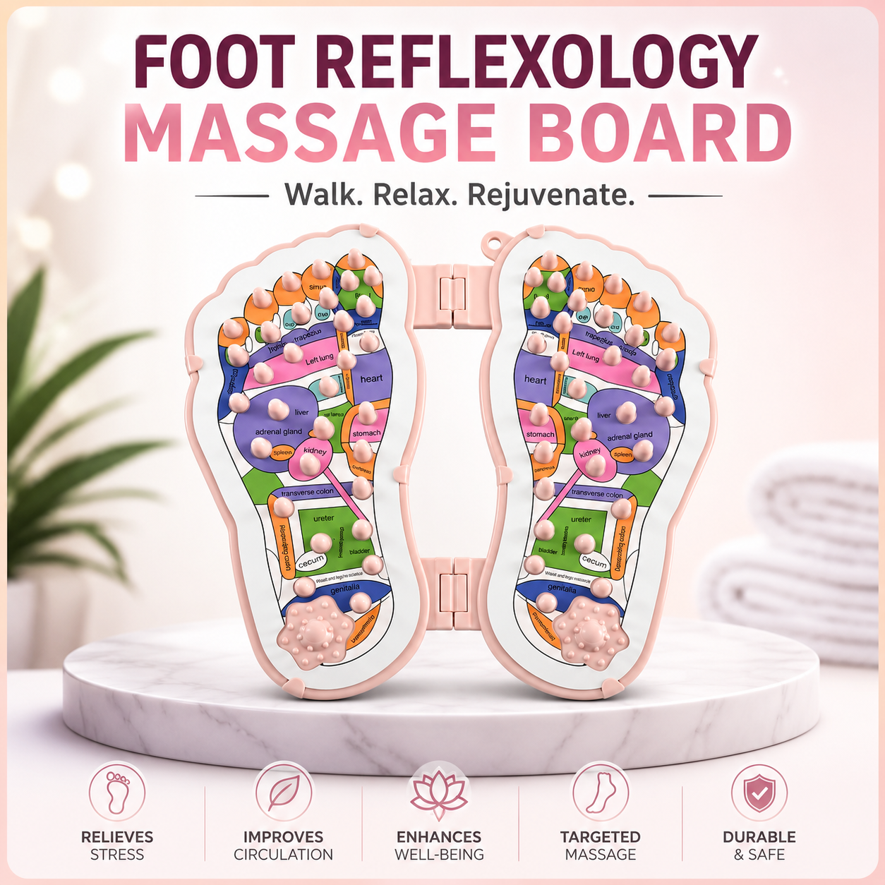 Foot Reflexology Massage Board | Acupressure Foot Massager for Plantar Fasciitis, Stress Relief & Improved Blood Circulation | Foldable Reflexology Therapy Board for Home, Office & Travel