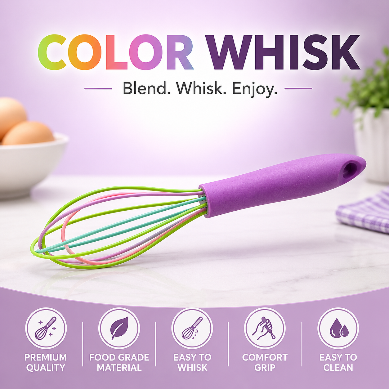 Silicone Balloon Whisk | Non-Stick Heat Resistant Kitchen Egg Beater | Food-Grade Wire Whisk for Baking, Mixing, Whipping Eggs, Cream, Batter & Sauces