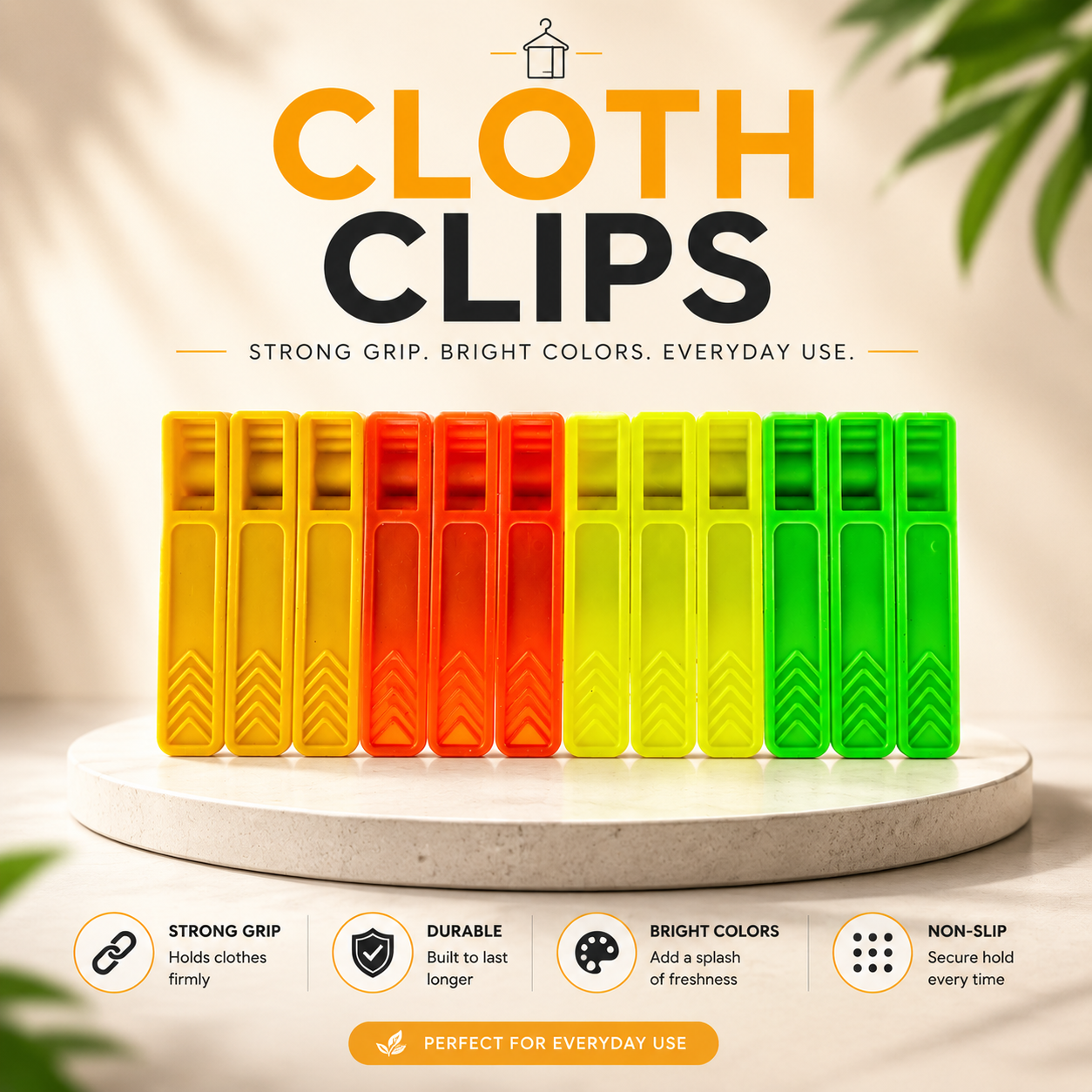 Premium Heavy Duty Cloth Clips – Strong Grip Plastic Laundry Pegs | Durable Non-Slip Clothes Pins 12 pice