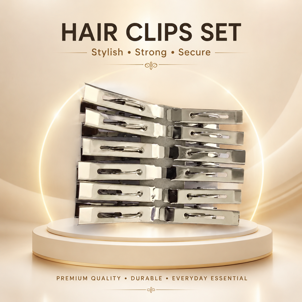 Premium Stainless Steel Hair Clips Set Big | Salon Hair Sectioning Clips | Strong Hold No-Slip Hair Styling Clips | Professional Hairdressing Clips for Women, Girls & Salons 12 pic Big