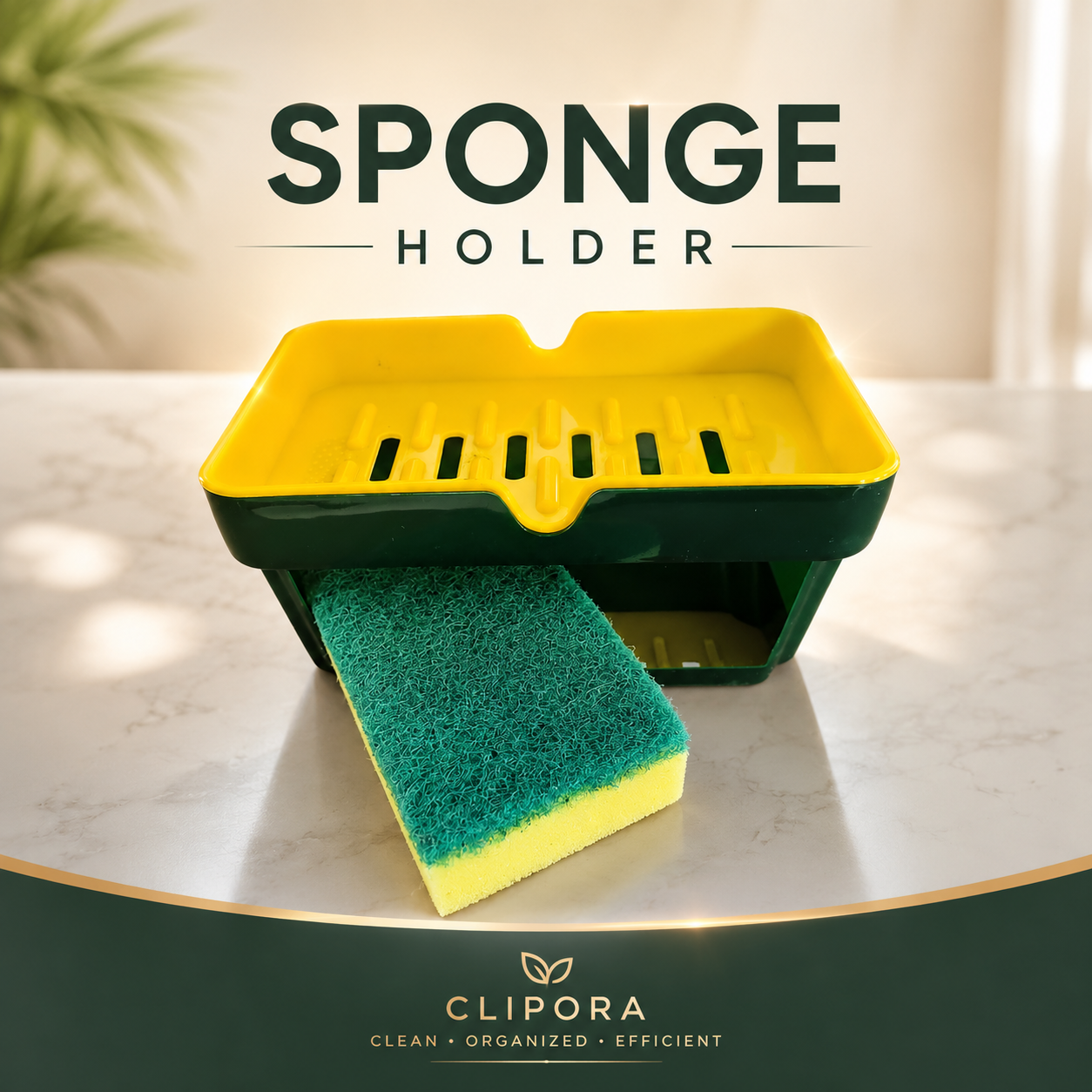 Premium Kitchen Sponge Holder with Drain Tray | Self-Draining Sink Sponge Organizer | Soap & Scrubber Storage Rack | Durable Kitchen Sink Caddy for Clean & Organized Countertops