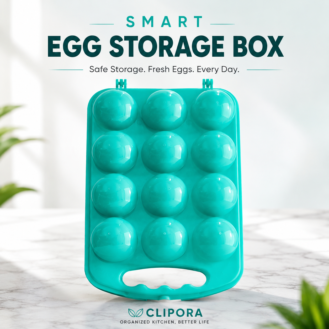 Smart Egg Storage Box (12 Grid) | Portable Plastic Egg Holder with Secure Lock | Refrigerator Egg Organizer Case | Stackable Egg Storage Container for Kitchen & Travel