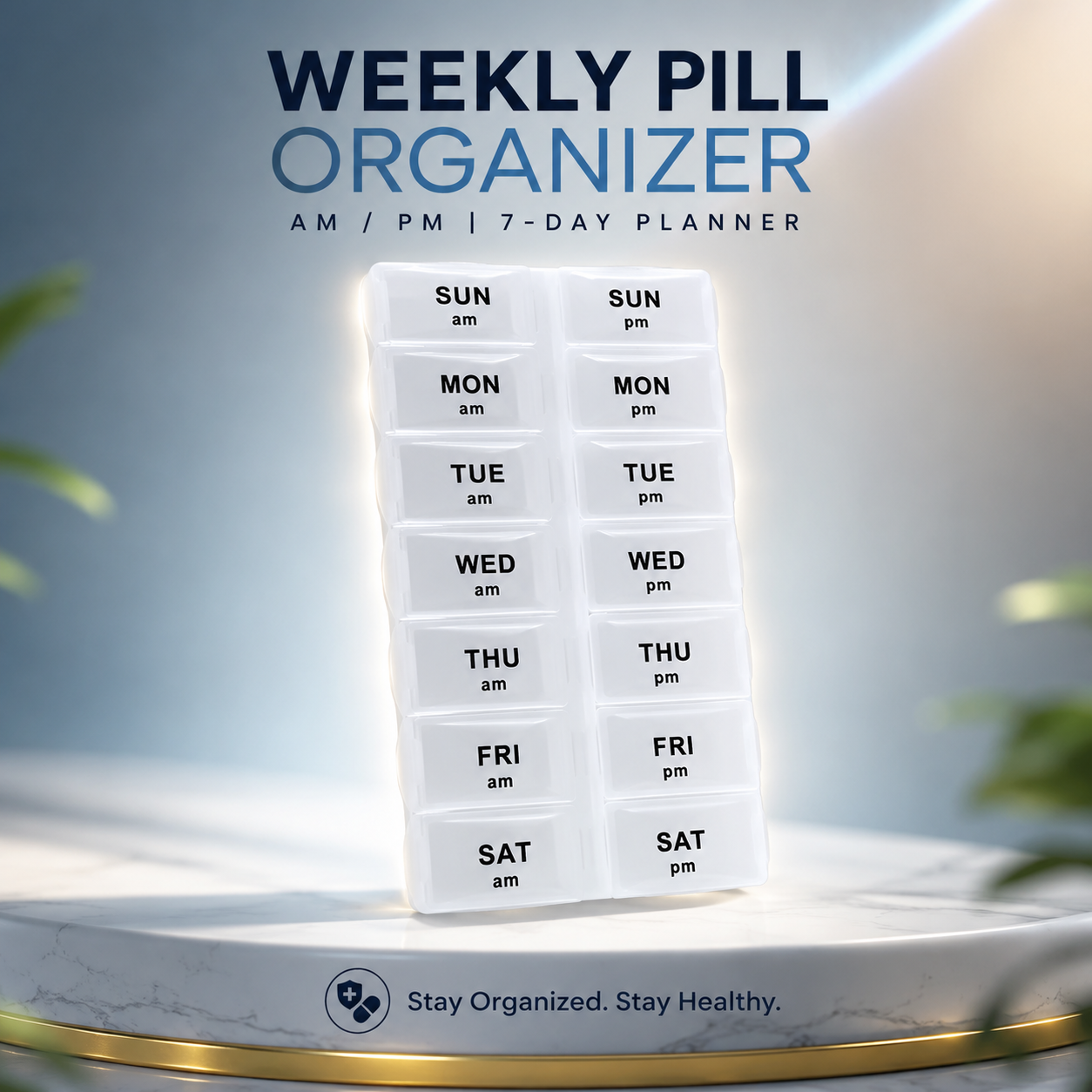 Weekly Pill Organizer AM/PM | 7 Day Medicine Box with 14 Compartments | Portable Pill Storage Case for Vitamins, Supplements & Medication | BPA-Free Travel Pill Box