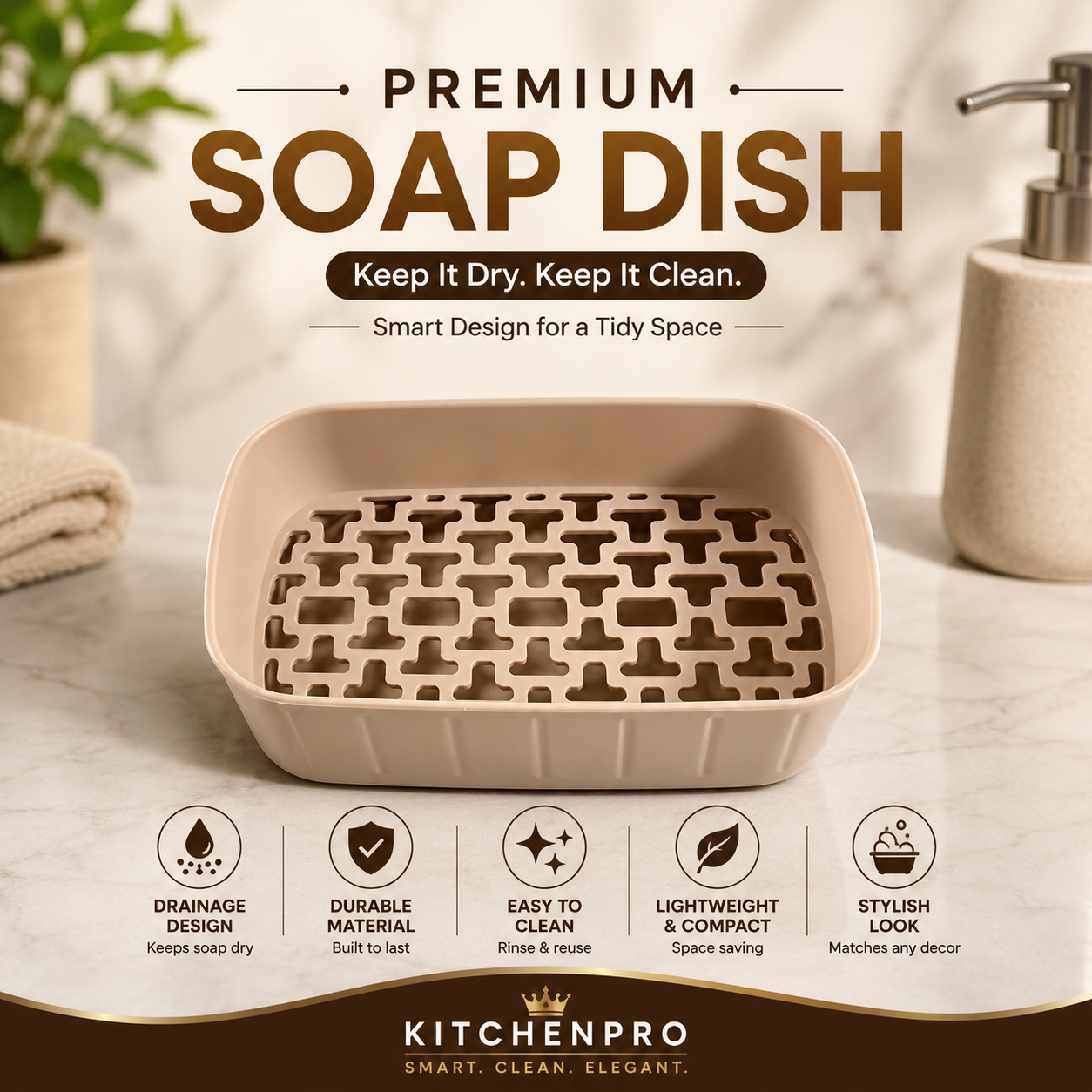 Premium Self-Draining Soap Dish | Bathroom & Kitchen Soap Holder with Drain Tray | Durable Plastic Soap Saver for Bar Soap | Easy to Clean Soap Case