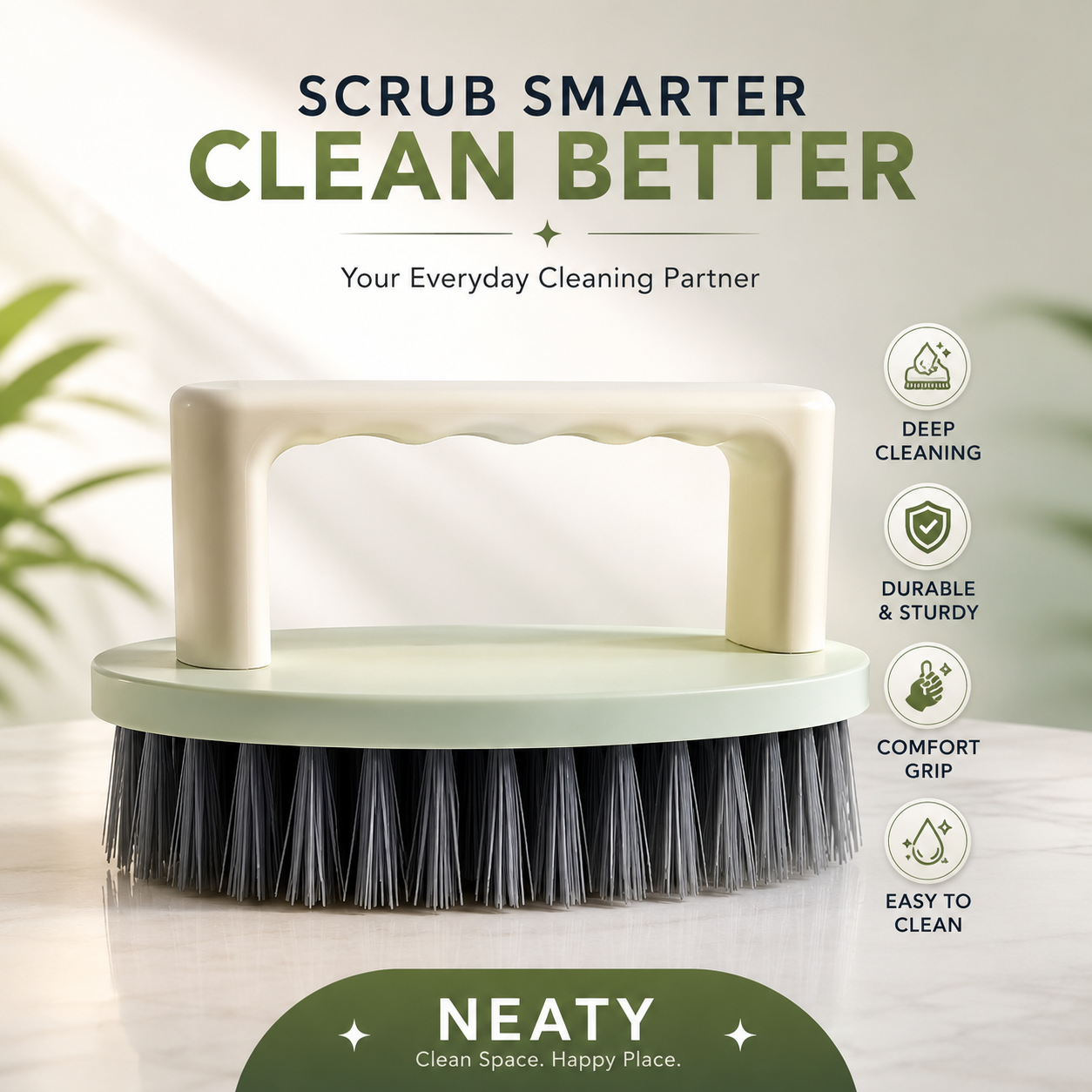 Premium Heavy-Duty Handheld Scrub Brush | Deep Cleaning Brush with Comfort Grip & Durable Bristles for Kitchen, Bathroom, Tiles, Floors & Home