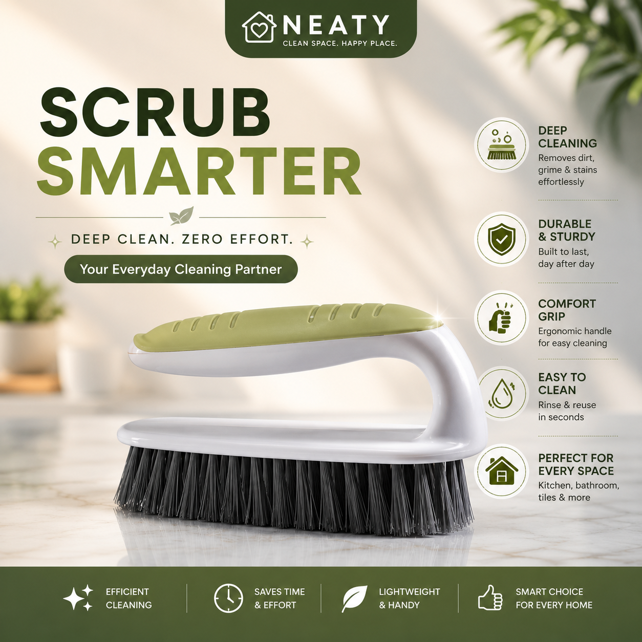 Premium Heavy-Duty Handheld Scrub Brush | Deep Cleaning Brush with Ergonomic Comfort Grip & Durable Bristles for Kitchen, Bathroom, Tiles, Floors, Stovetop & Outdoor Cleaning