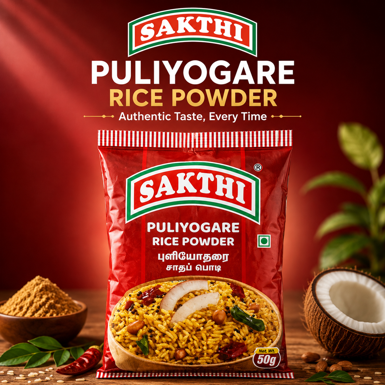 Sakthi Puliyogare Rice Powder 50g | Authentic South Indian Puliyogare Masala Mix for Tamarind Rice