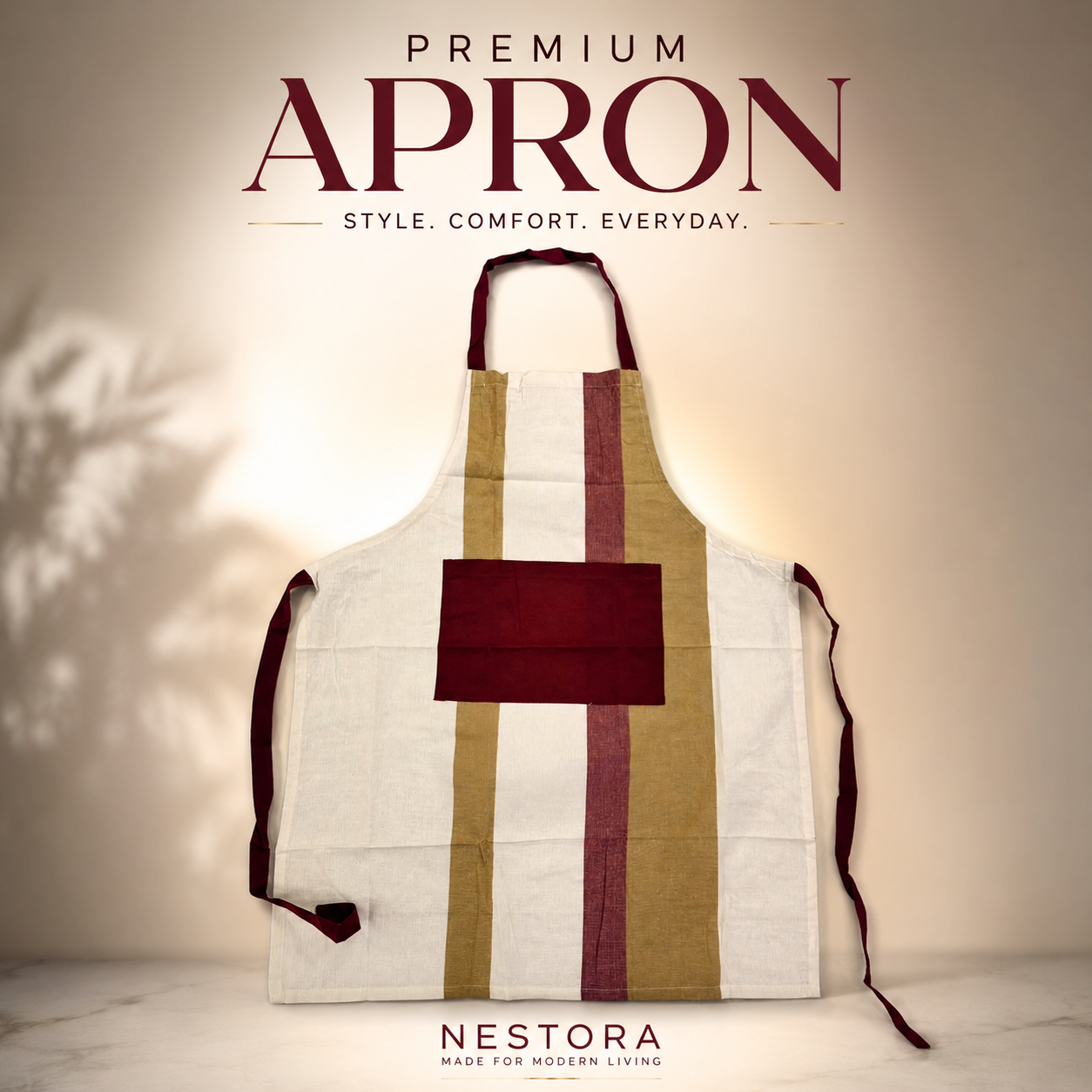 NESTORA Everyday Apron with Pocket | Durable & Lightweight Adjustable Kitchen Apron – Machine Washable for Cooking, Baking, Gardening, Painting & Home Use. (Colors & Design May Vary)