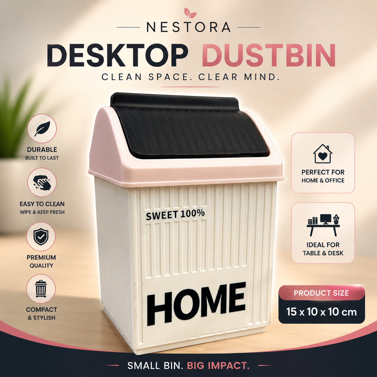 Luxora Living Mini Table Storage Bin with Dustproof Swing Lid | Compact Multi-Purpose Desktop Organizer for Office, Cosmetics, Kitchen & Small Items. (Colors & Design May Vary)