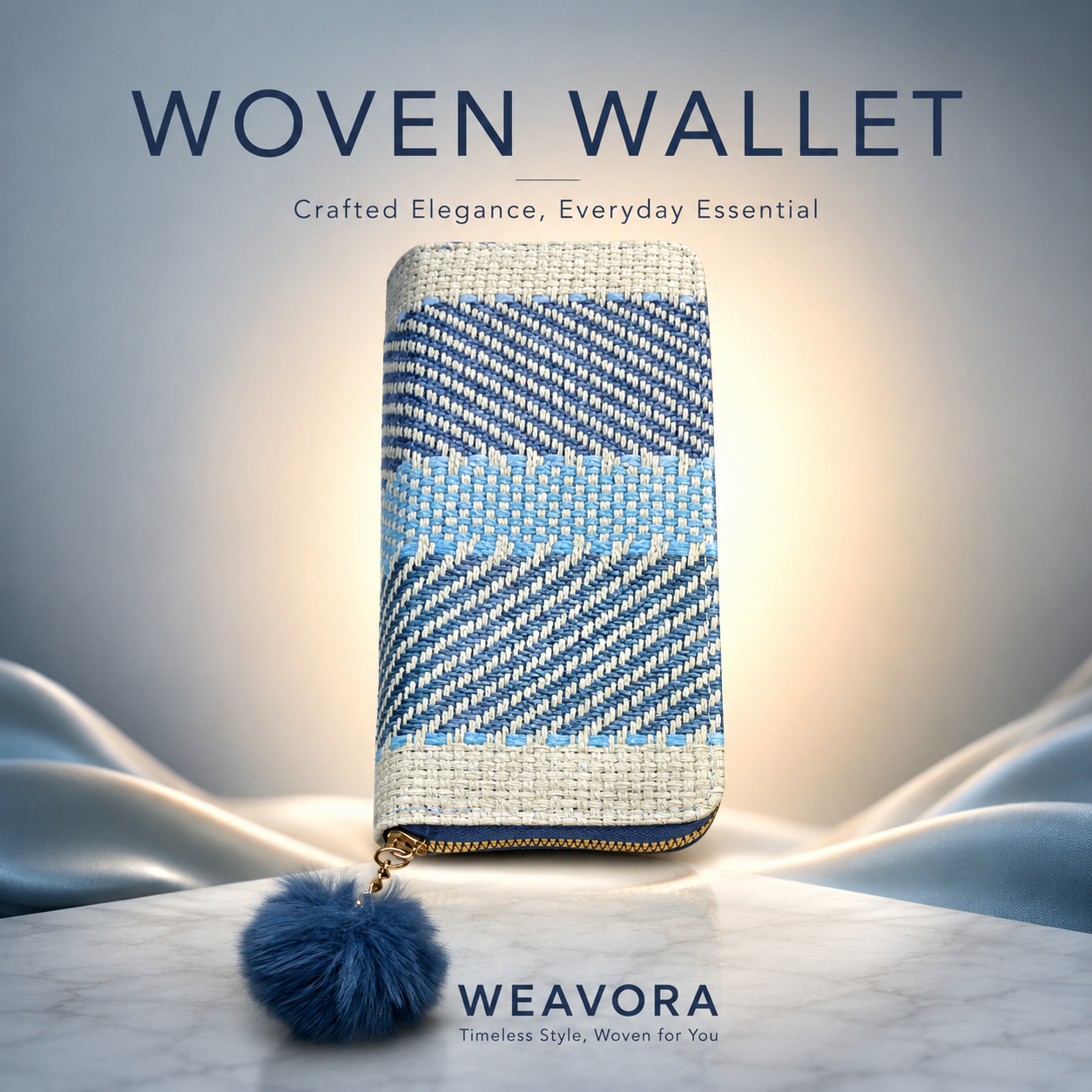 WEAVORA Women’s Woven Wallet | Premium Zip Around Ladies Wallet with Multiple Compartments & Pom-Pom Charm | Stylish Spacious Purse for Cards, Cash & Daily Use. (Colors & Design May Vary)