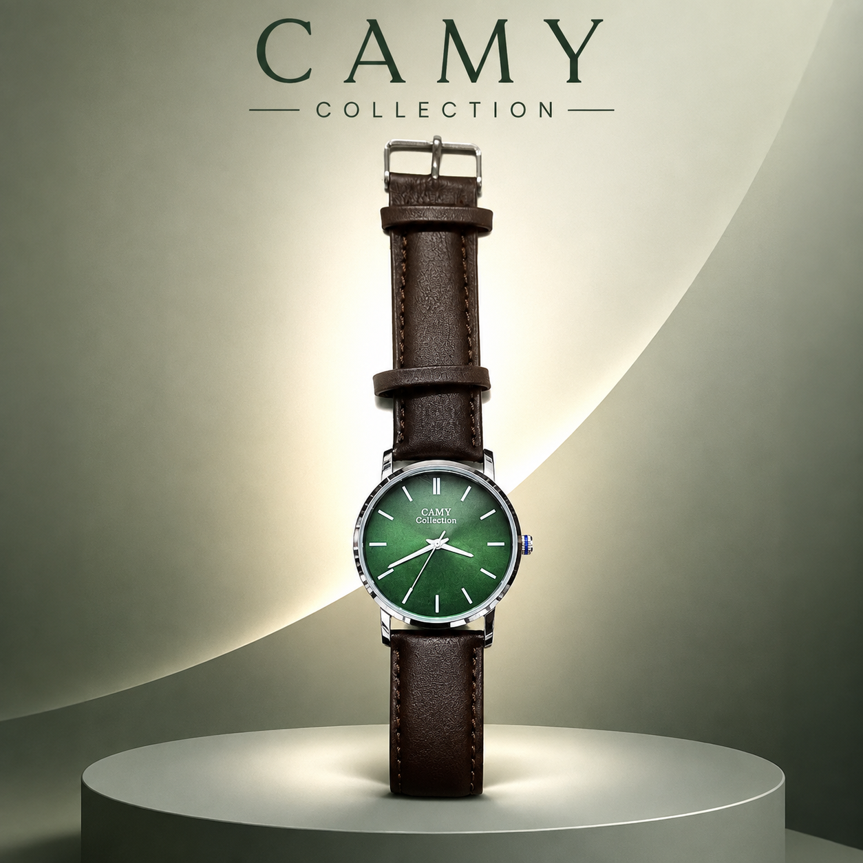 CAMY Men’s Analog Quartz Watch with Genuine Leather Strap | Stainless Steel Case, Green Dial & Adjustable Buckle | Classic Premium Wrist Watch for Men. (Colors & Design May Vary)