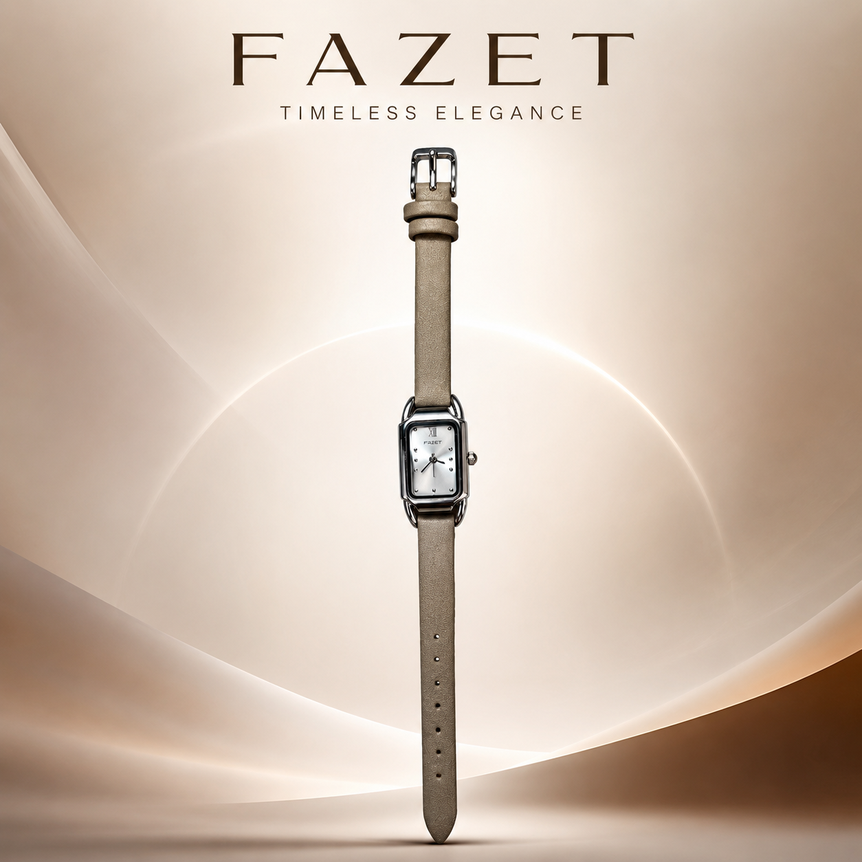 FAZET Women’s Analog Quartz Watch with Genuine Leather Strap | Elegant Rectangular Dial, Silver-Tone Case & Adjustable Buckle | Minimalist Casual & Formal Wrist Watch for Women. (Colors & Design May Vary)