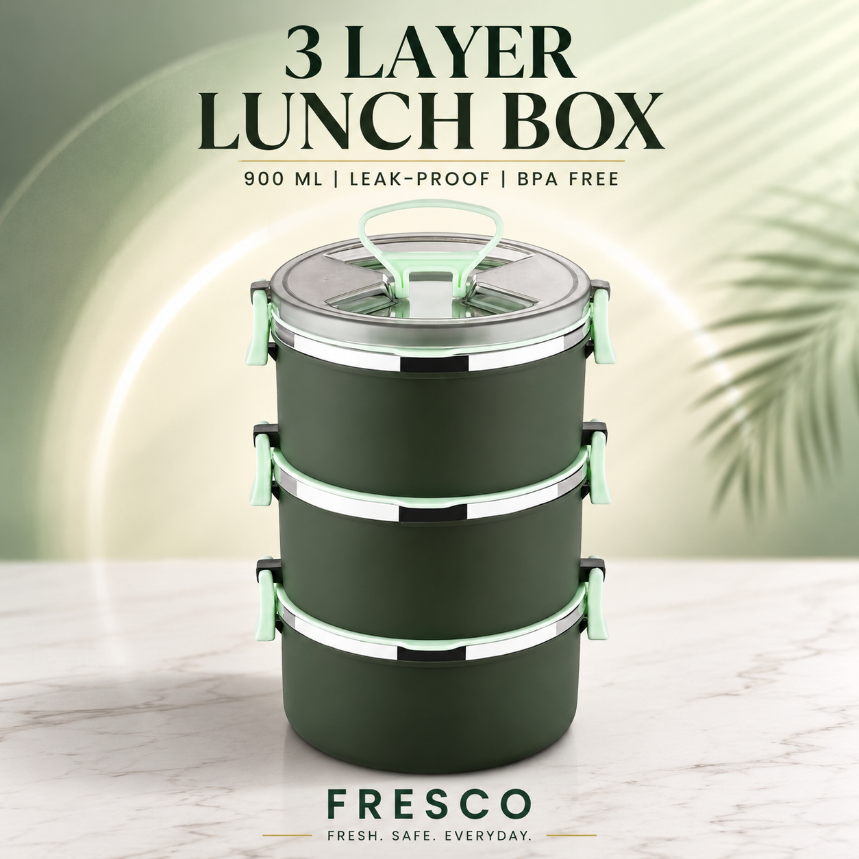 3 Layer Lunch Box 900ml | BPA-Free Food Grade Stackable Tiffin Box with Leak-Proof Lock & Carry Handle | Reusable Lunch Container for Office, School & Travel. (Colors & Design May Vary)
