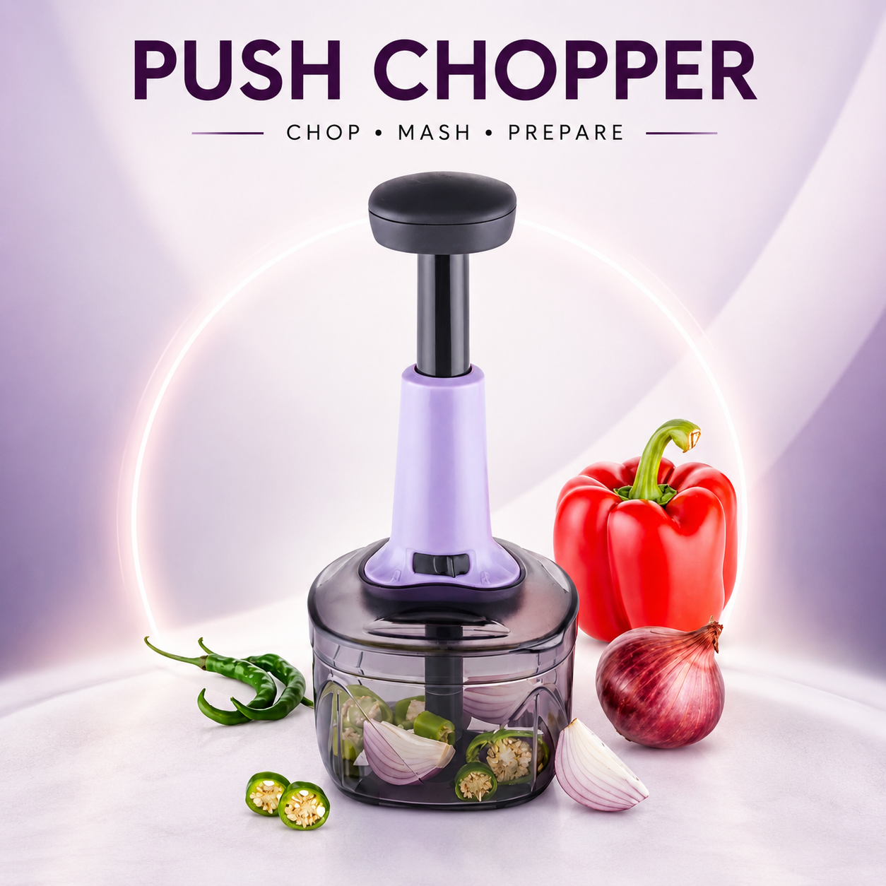 700ml Manual Push Chopper with Stainless Steel Blades | Easy Push Vegetable & Onion Cutter | Food Chopper for Garlic, Chilli, Herbs & Kitchen Prep. (Colors & Design May Vary)