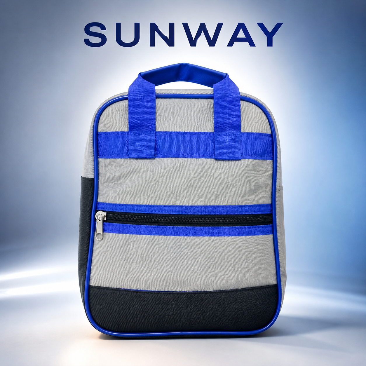 Multipurpose Travel & Utility Bag – Spacious Lightweight Carry Bag with Zipper Closure, Durable Fabric & Comfortable Handles for Gym, Travel, Toiletries & Daily Use – Blue & Grey. (Colors & Design May Vary)