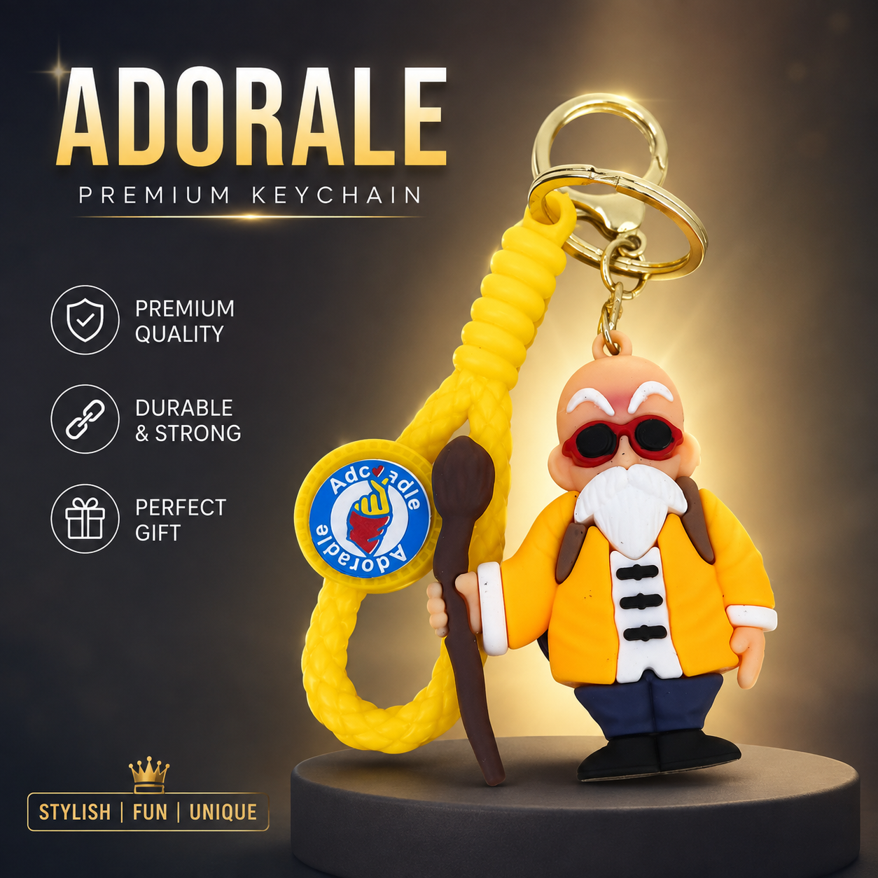 Adorale Cute Character Keychain – Premium Cartoon Key Ring with Durable Strap & Metal Ring for Car Keys, Bike Keys, Backpack, Handbag & Gifts – Yellow. (Colors & Design May Vary)